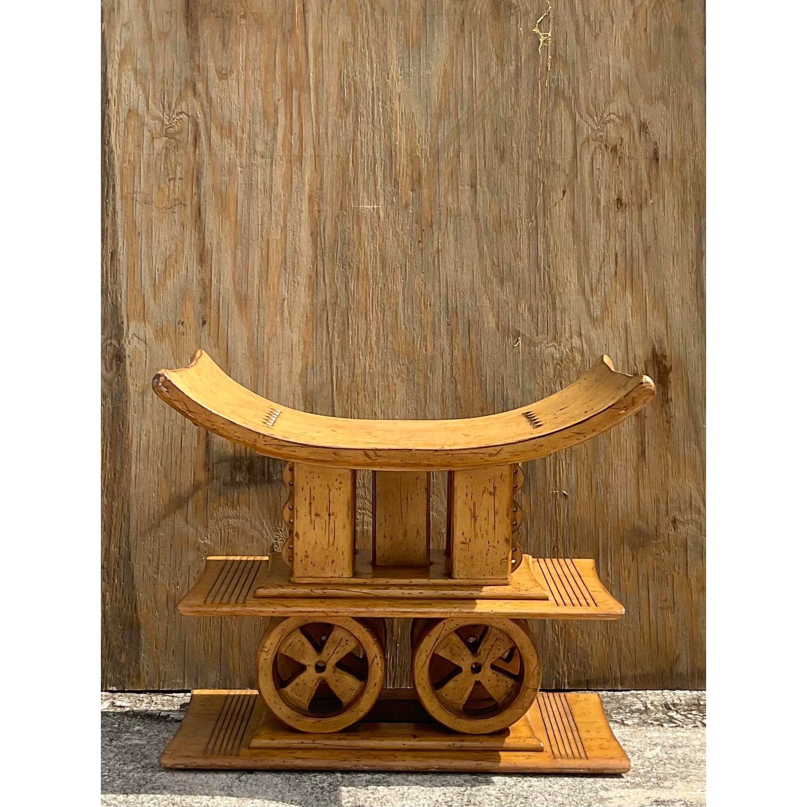 Carved Organic Ashanti Style Stacked Stool In Excellent Condition In West Palm Beach, FL