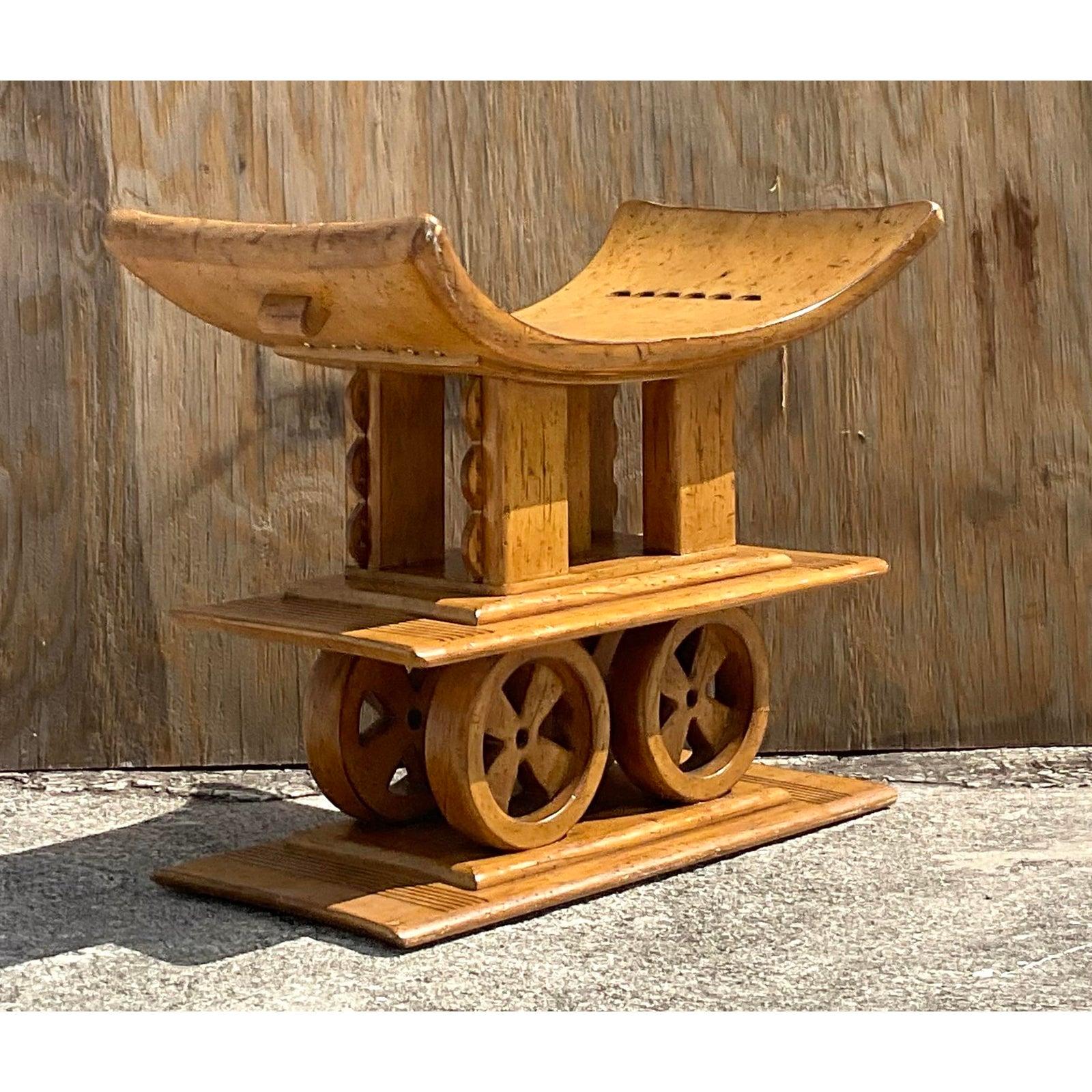 20th Century Carved Organic Ashanti Style Stacked Stool