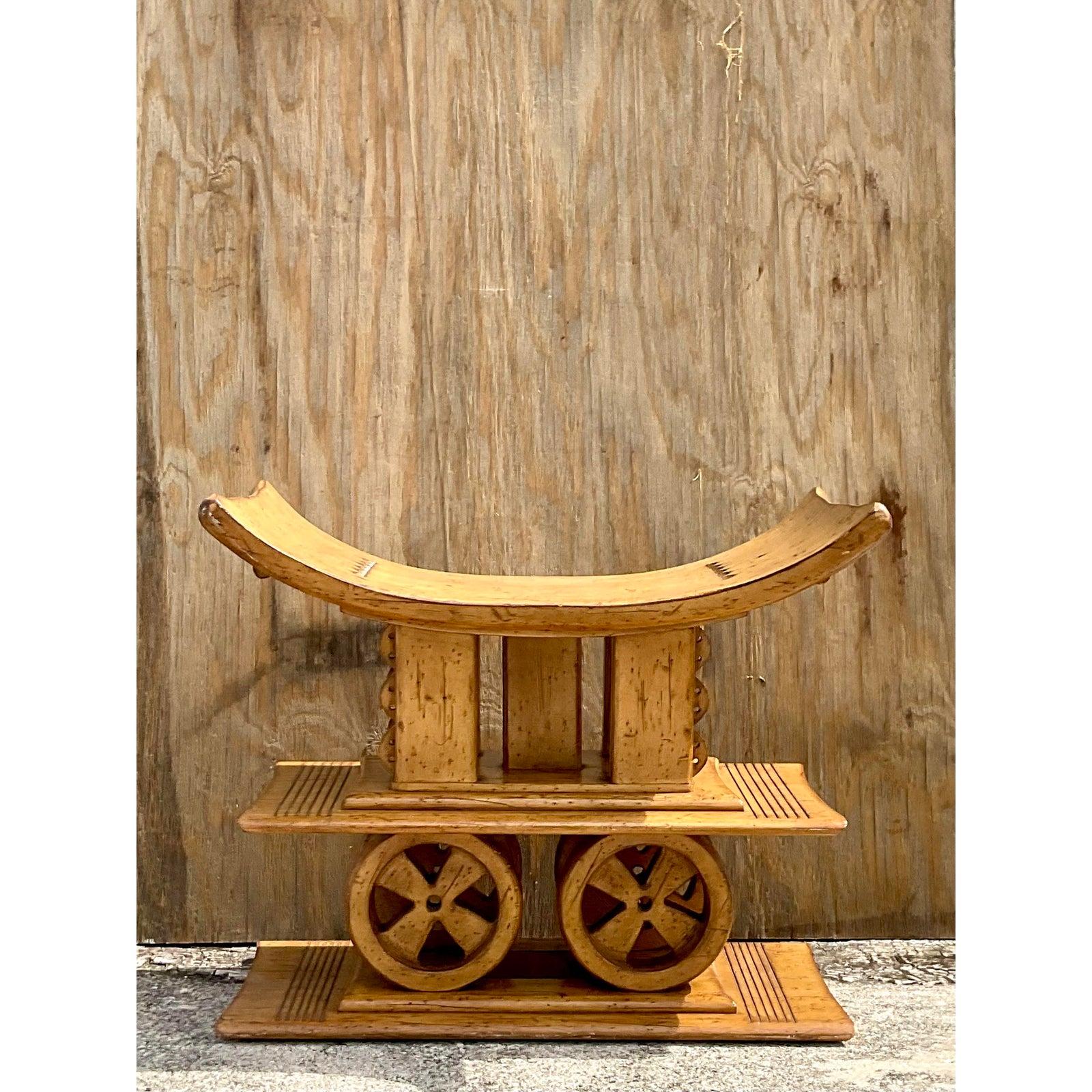 Wood Carved Organic Ashanti Style Stacked Stool