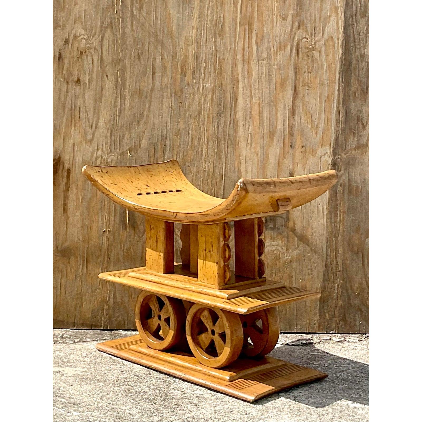 Carved Organic Ashanti Style Stacked Stool 1