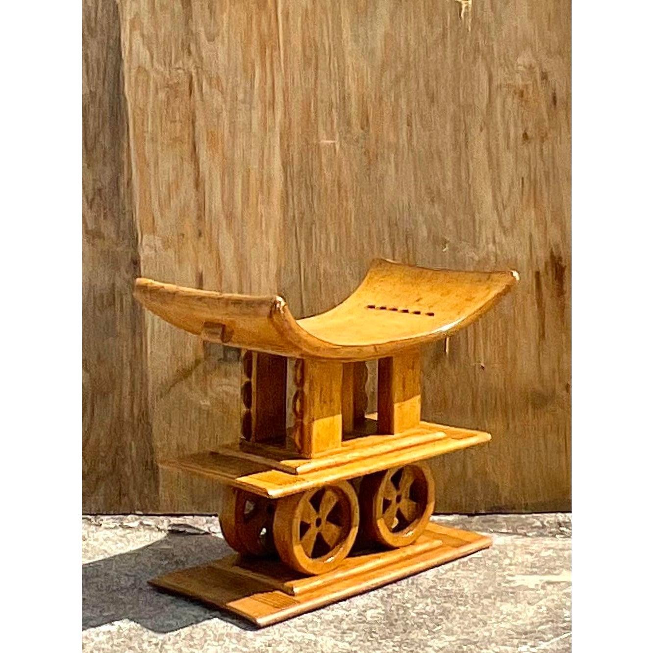 Carved Organic Ashanti Style Stacked Stool 2