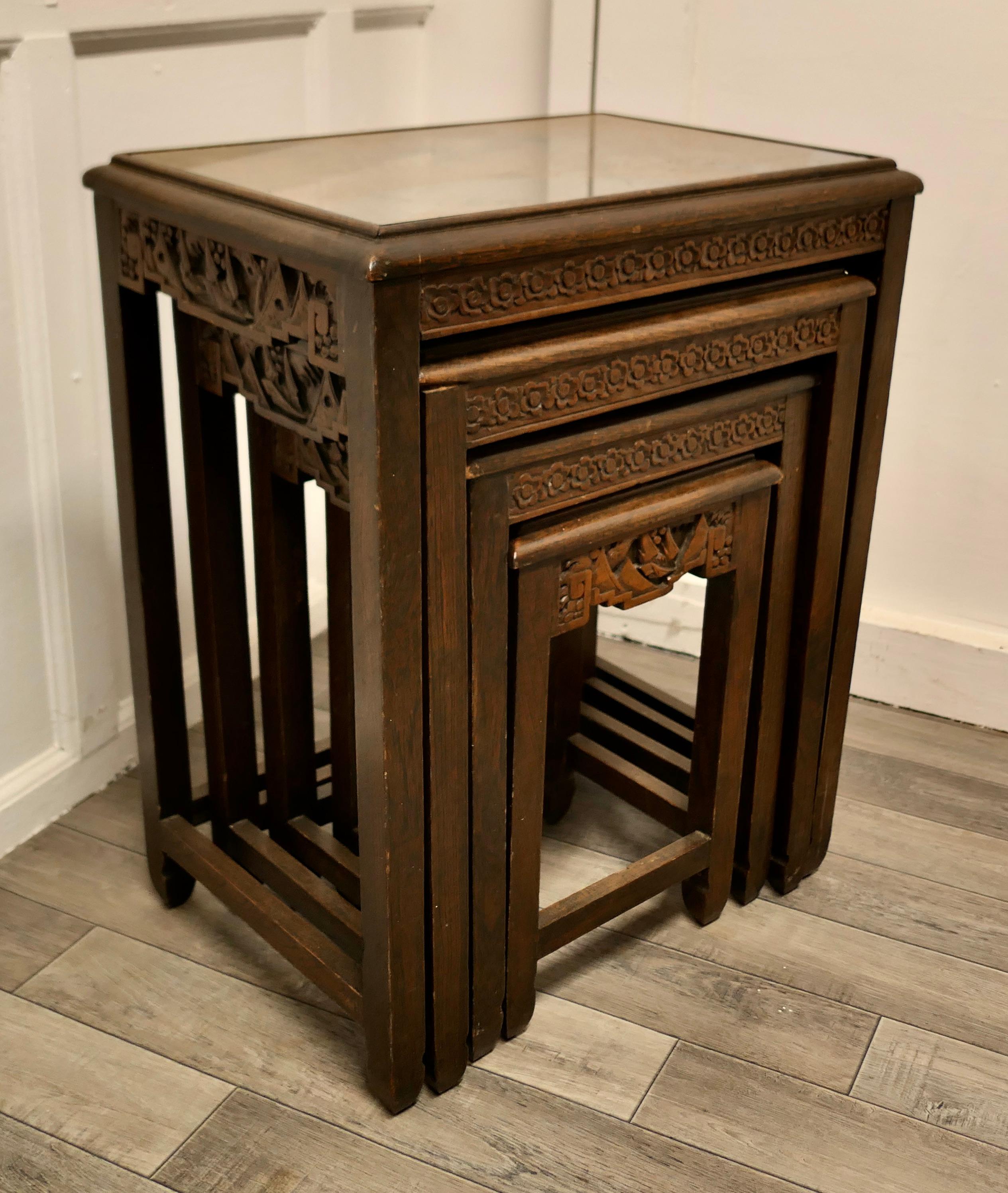 Carved Oriental Nest of Four Tables For Sale 4