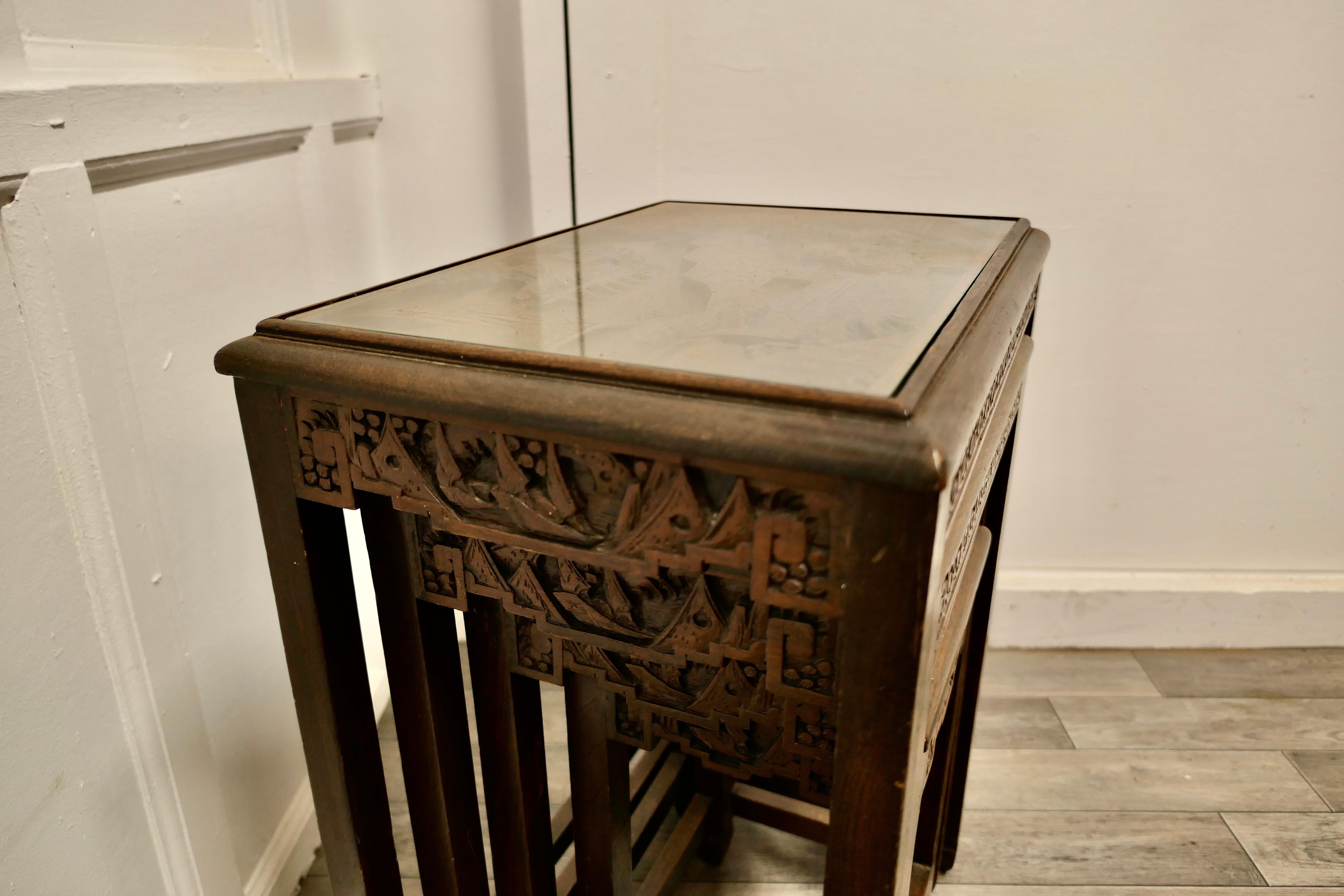 Carved Oriental Nest of Four Tables For Sale 5
