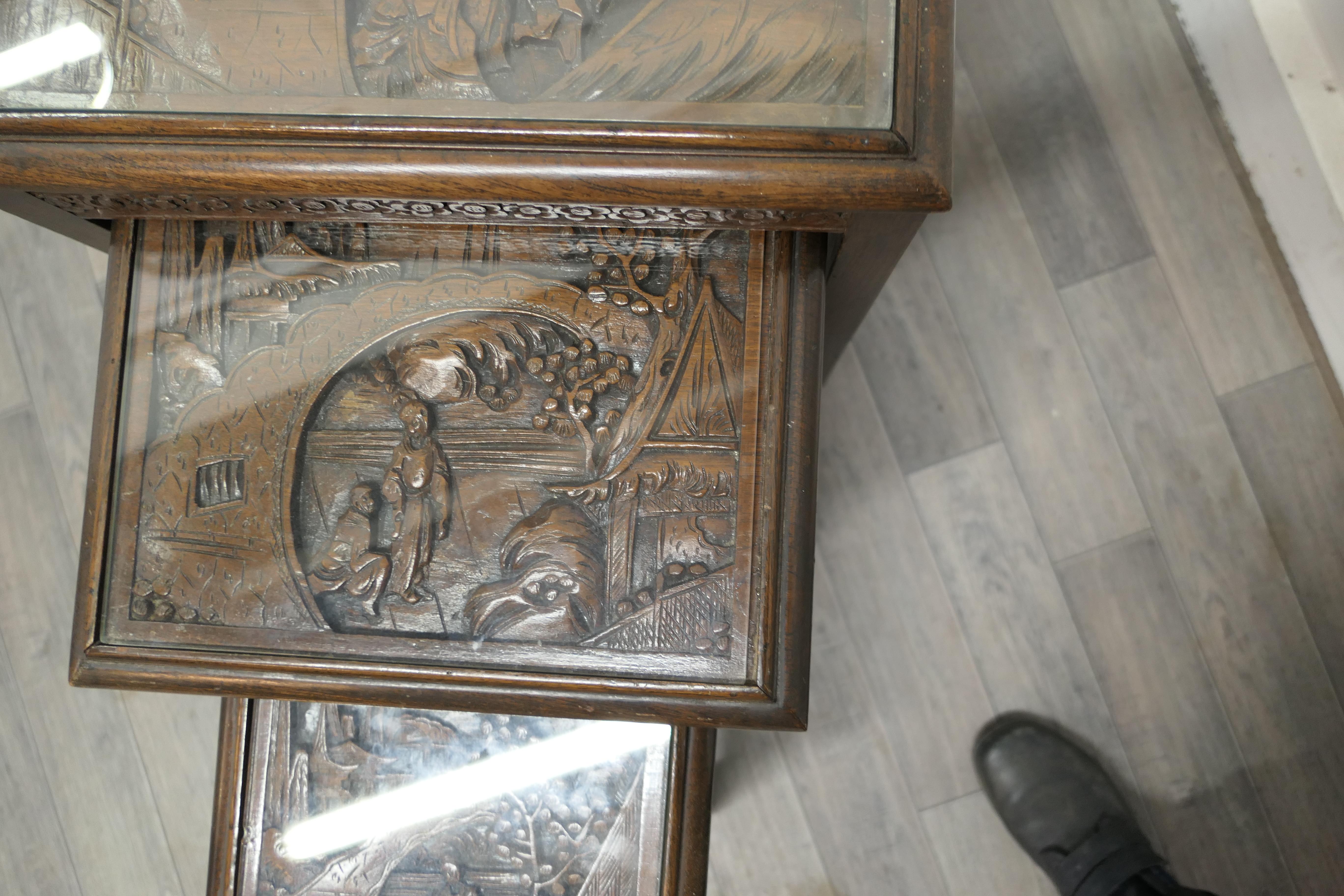 Carved Oriental Nest of Four Tables For Sale 1