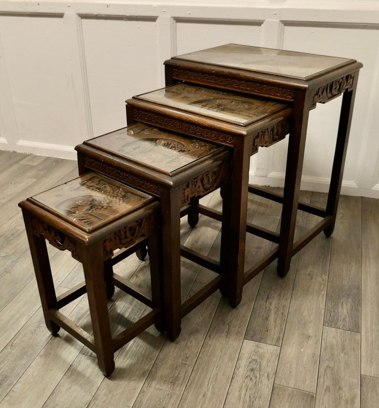 Carved Oriental Nest of Four Tables For Sale at 1stDibs