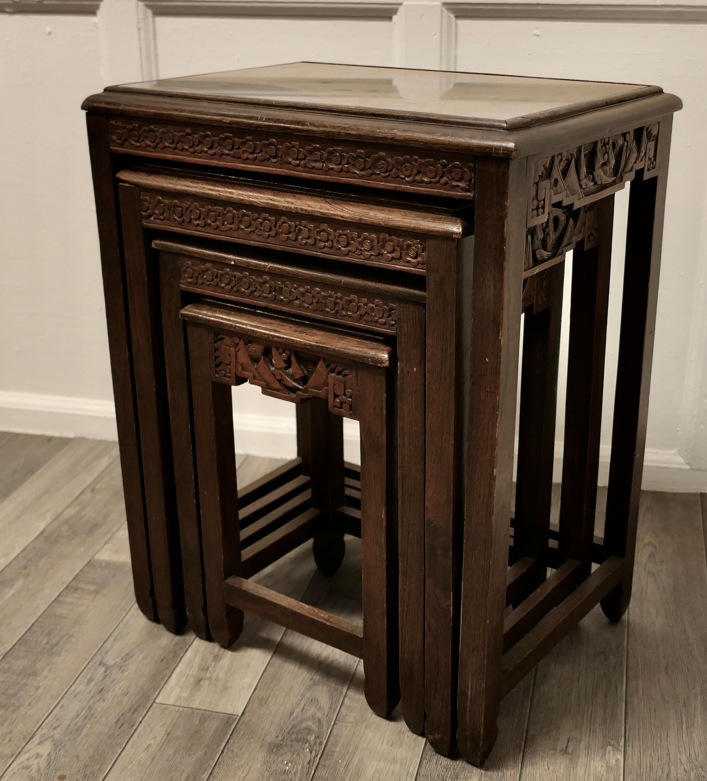Carved Oriental Nest of Four Tables For Sale 3