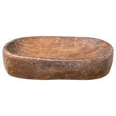 Carved Oval Shaped Wooden Bowl, 19th Century, India Carved Oval Shaped Wooden Bowl, 19th Century, India