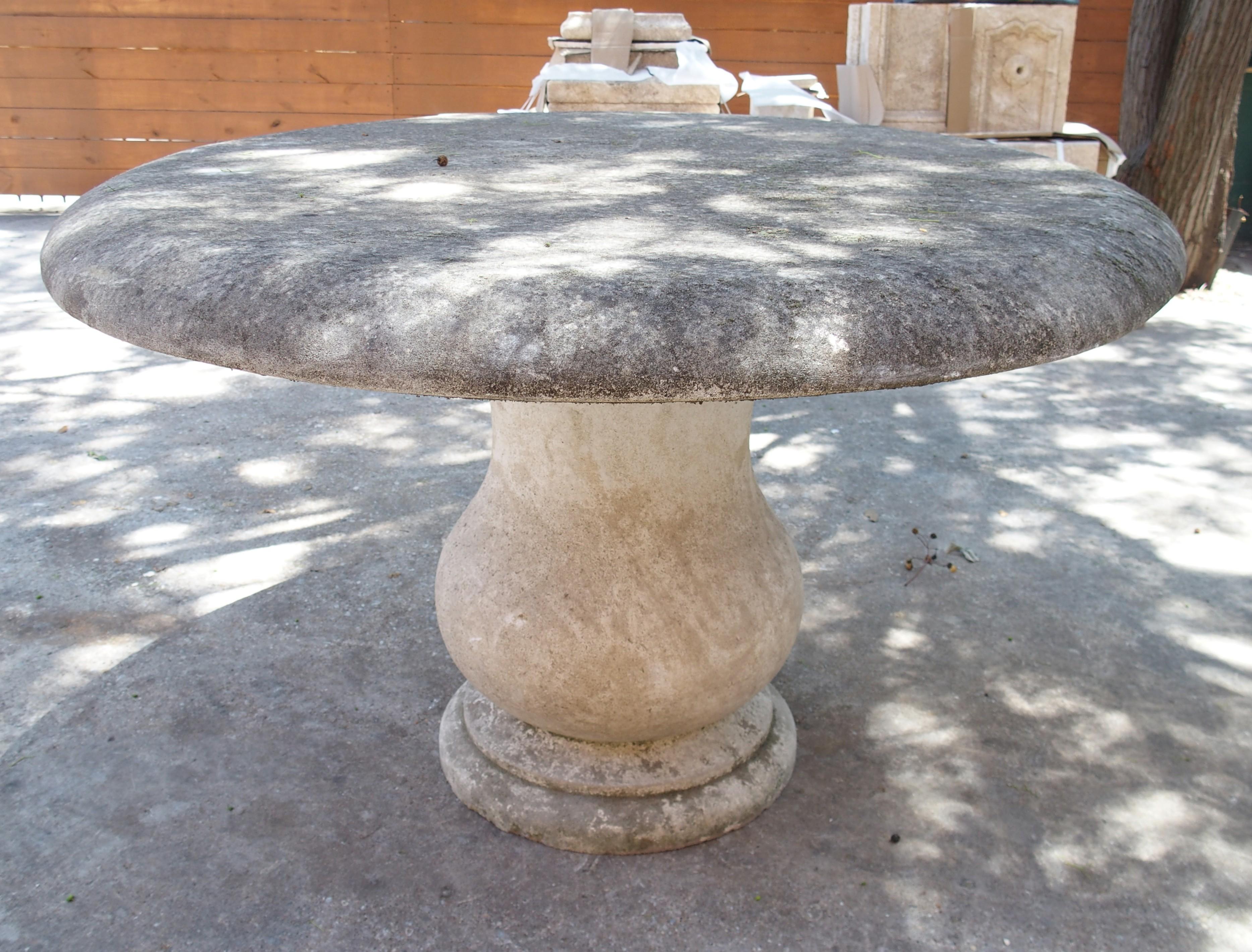 French Carved Oval Top Limestone Garden Baluster Table from Provence, France For Sale