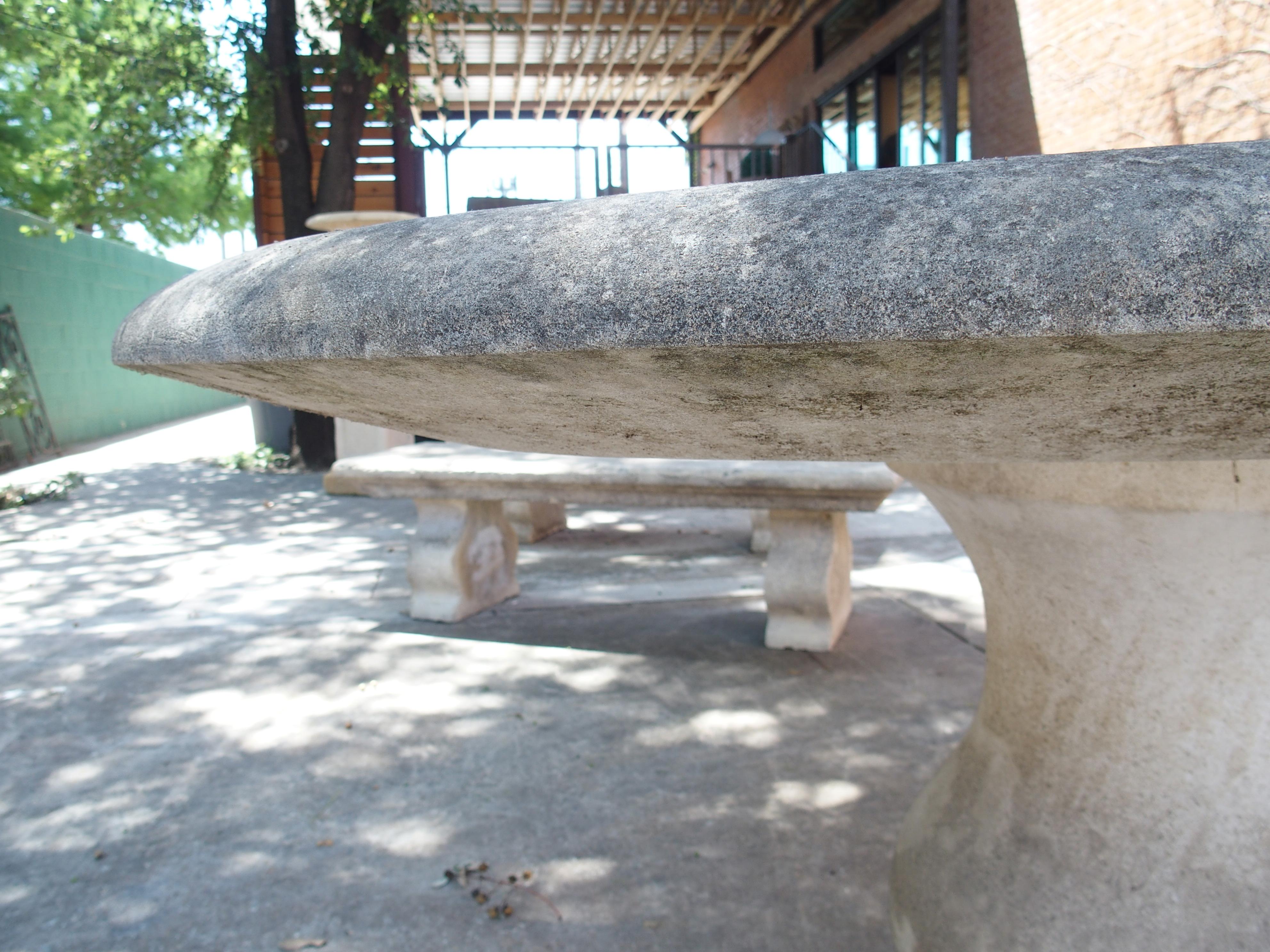 Stone Carved Oval Top Limestone Garden Baluster Table from Provence, France For Sale