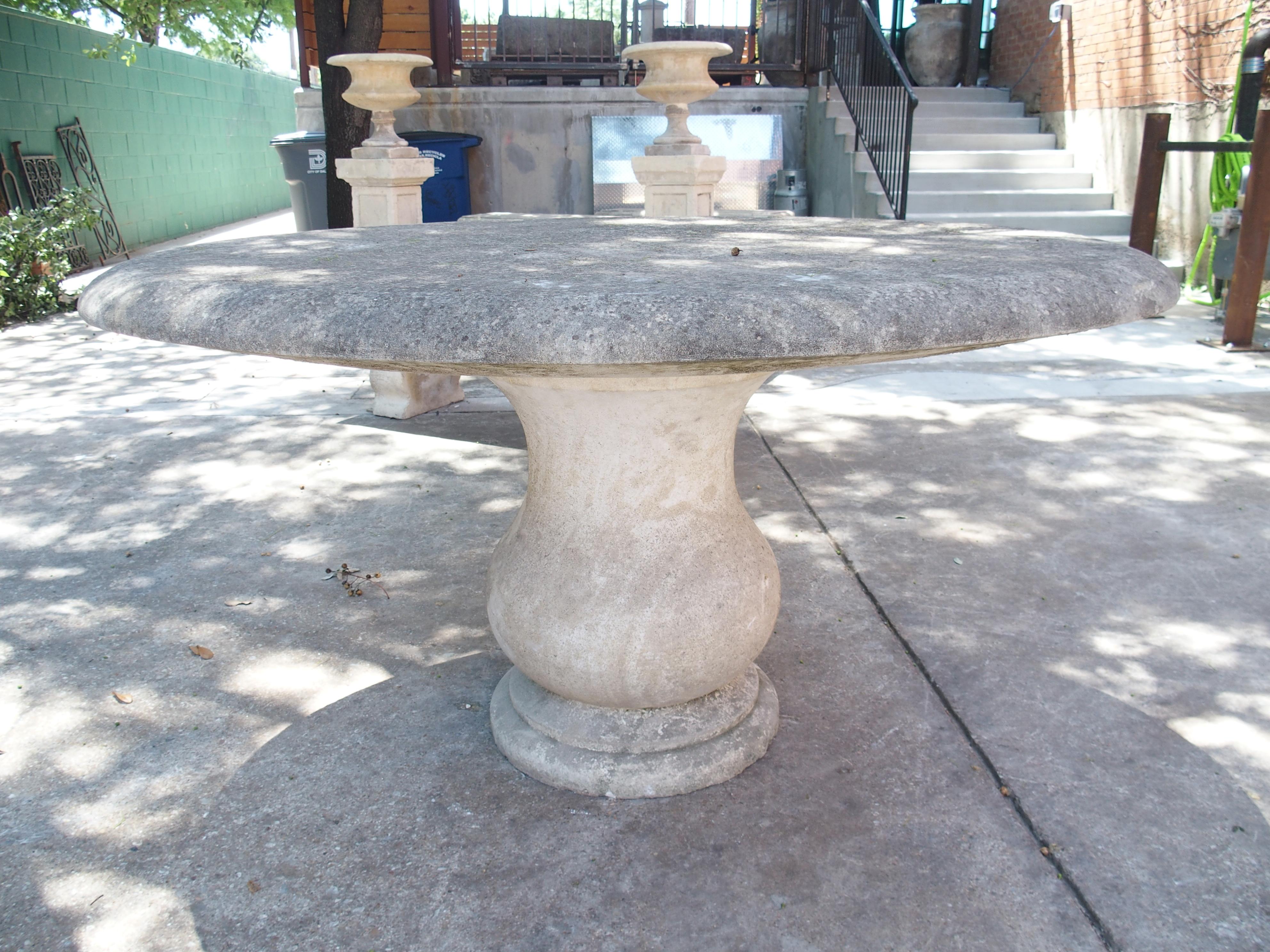 Carved Oval Top Limestone Garden Baluster Table from Provence, France For Sale 2