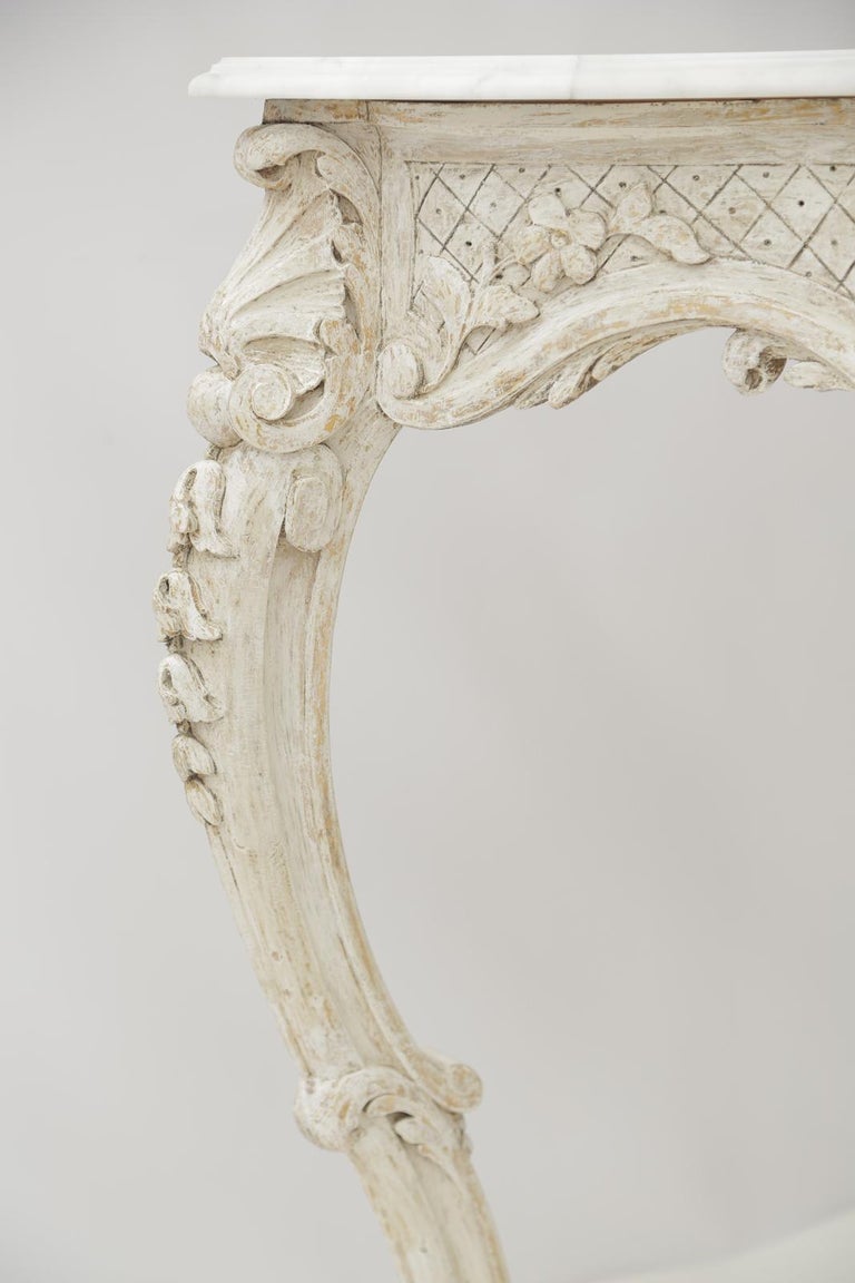 Console Rococo Carved Painted 19th Century Italian Rococo Console with Carrara Marble ...
