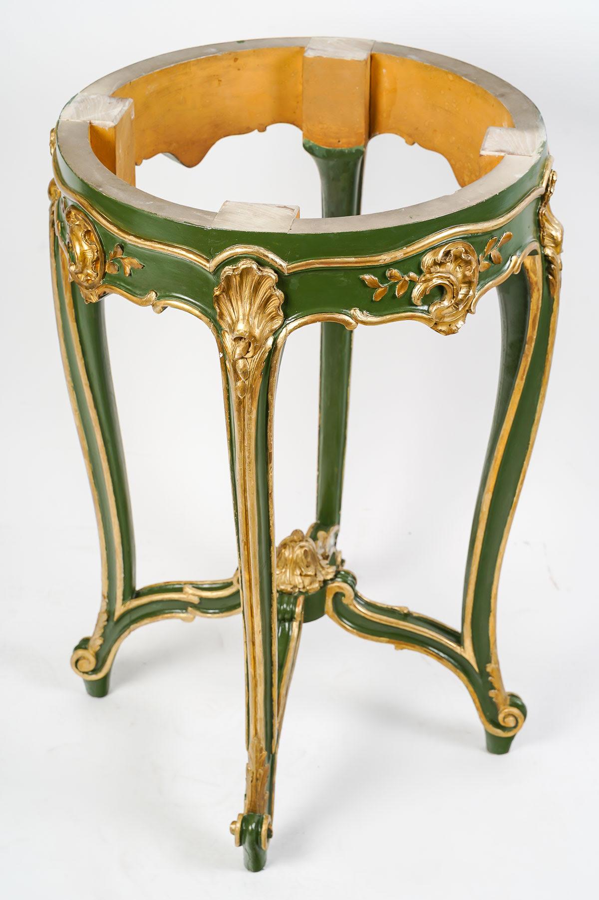 20th Century Carved, Painted and Gilded Wood Pedestal Table, Louis XV style. For Sale
