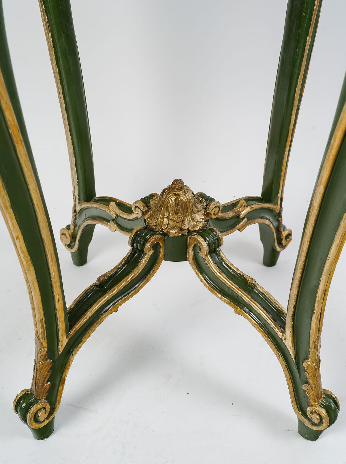 Carved, Painted and Gilded Wood Pedestal Table, Louis XV style. For Sale 2