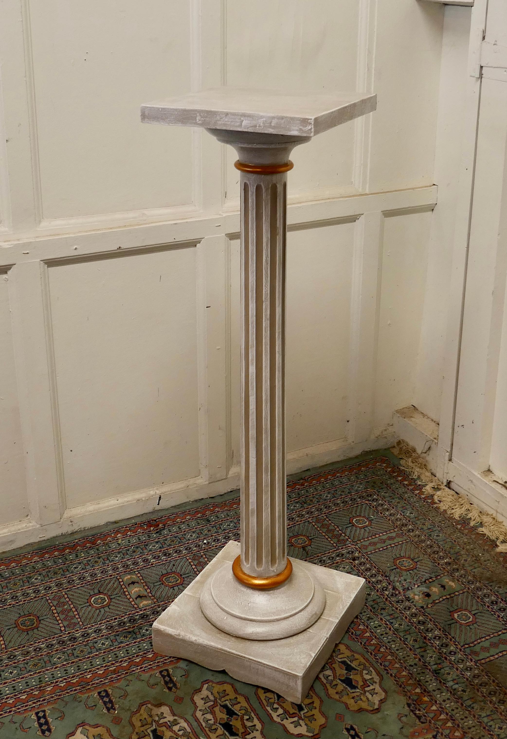 Classical Roman Carved Painted and Gilt Wood Column Display Pedestal For Sale