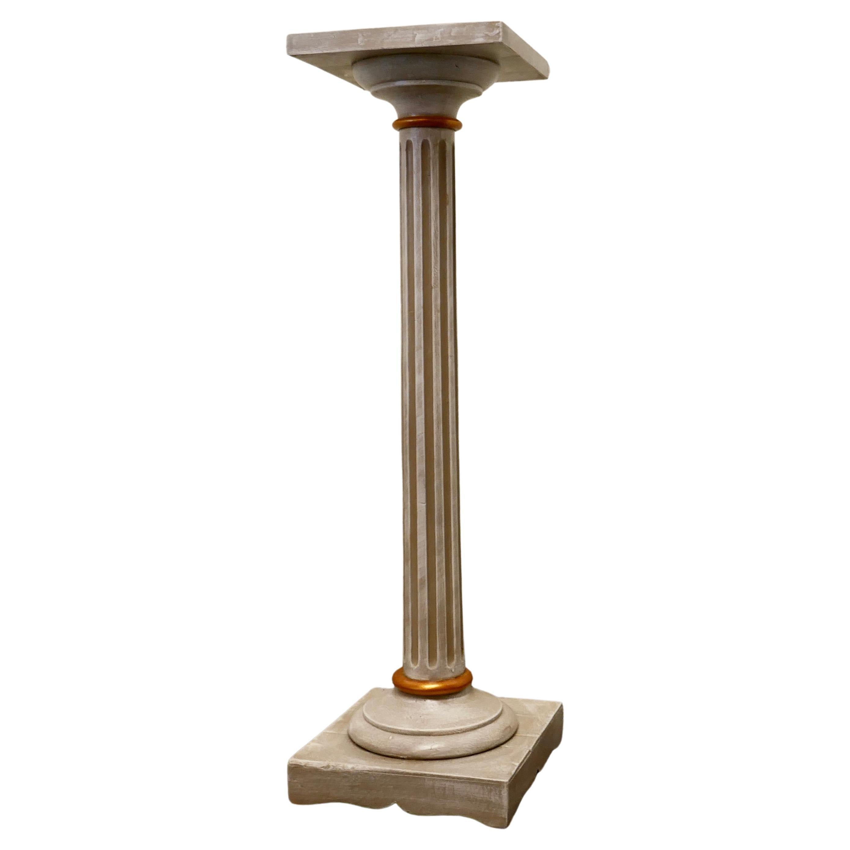 Carved Painted and Gilt Wood Column Display Pedestal For Sale