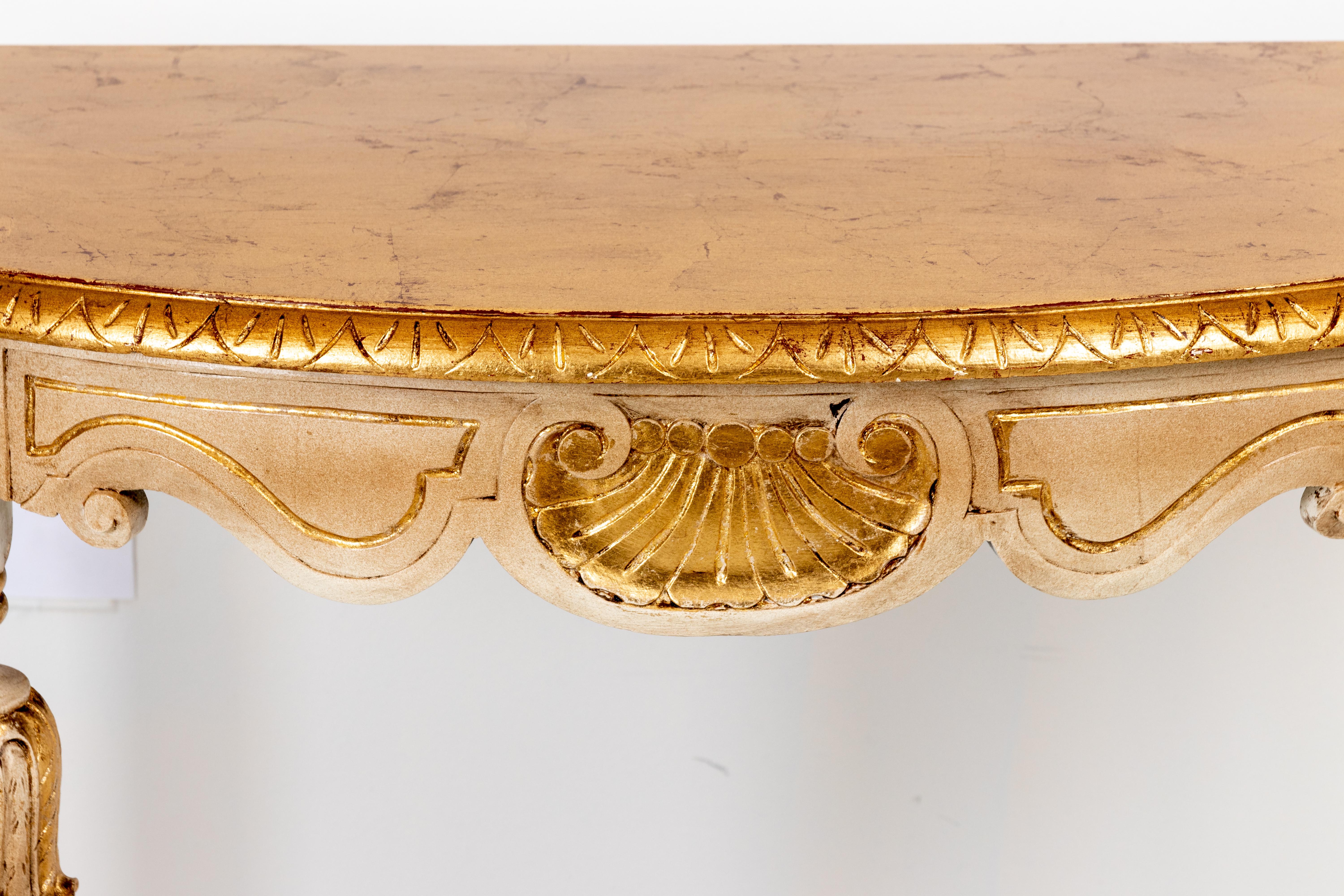 Italian Carved Painted and Giltwood Demilune Console Table