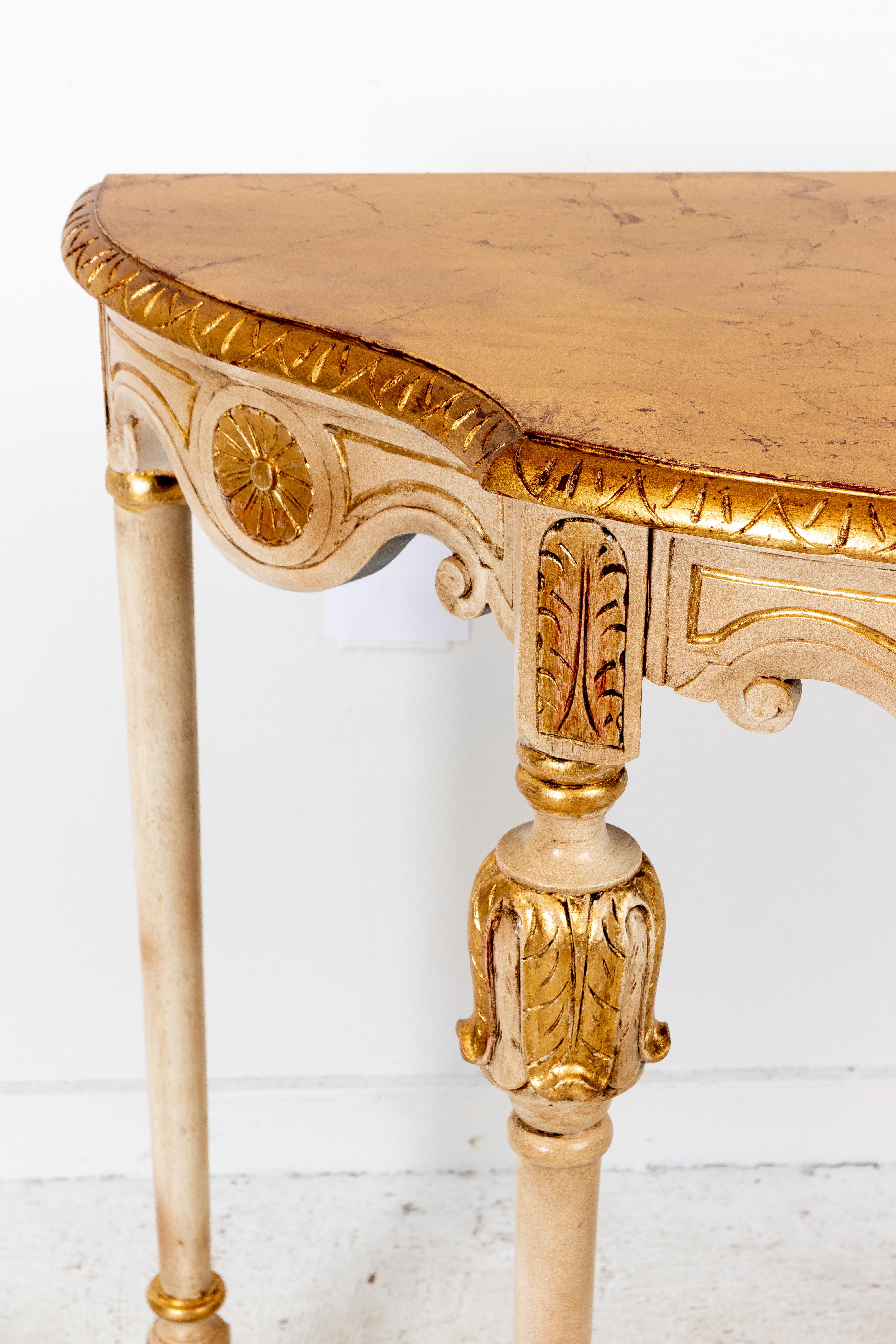 Hand-Painted Carved Painted and Giltwood Demilune Console Table