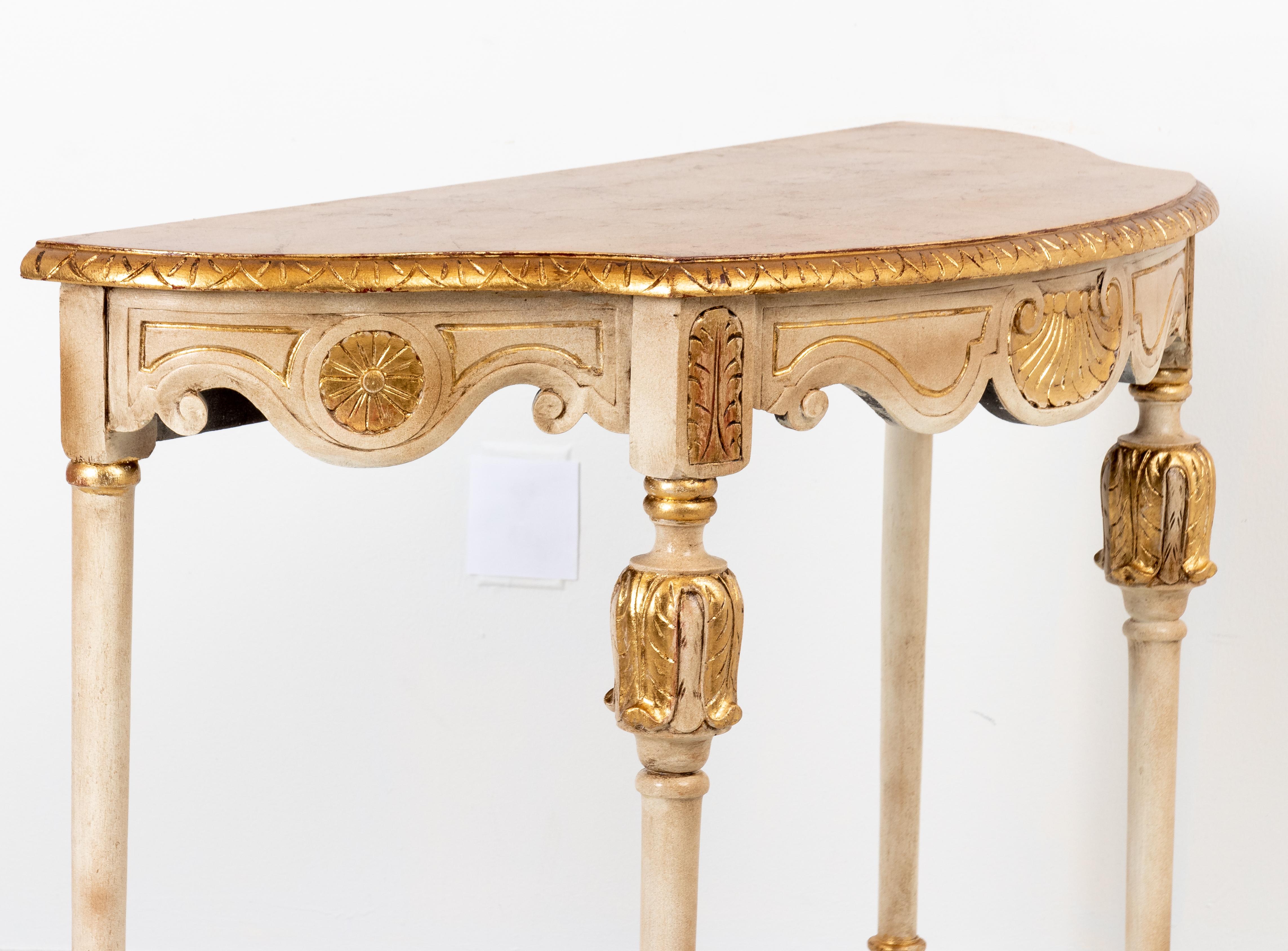 Wood Carved Painted and Giltwood Demilune Console Table