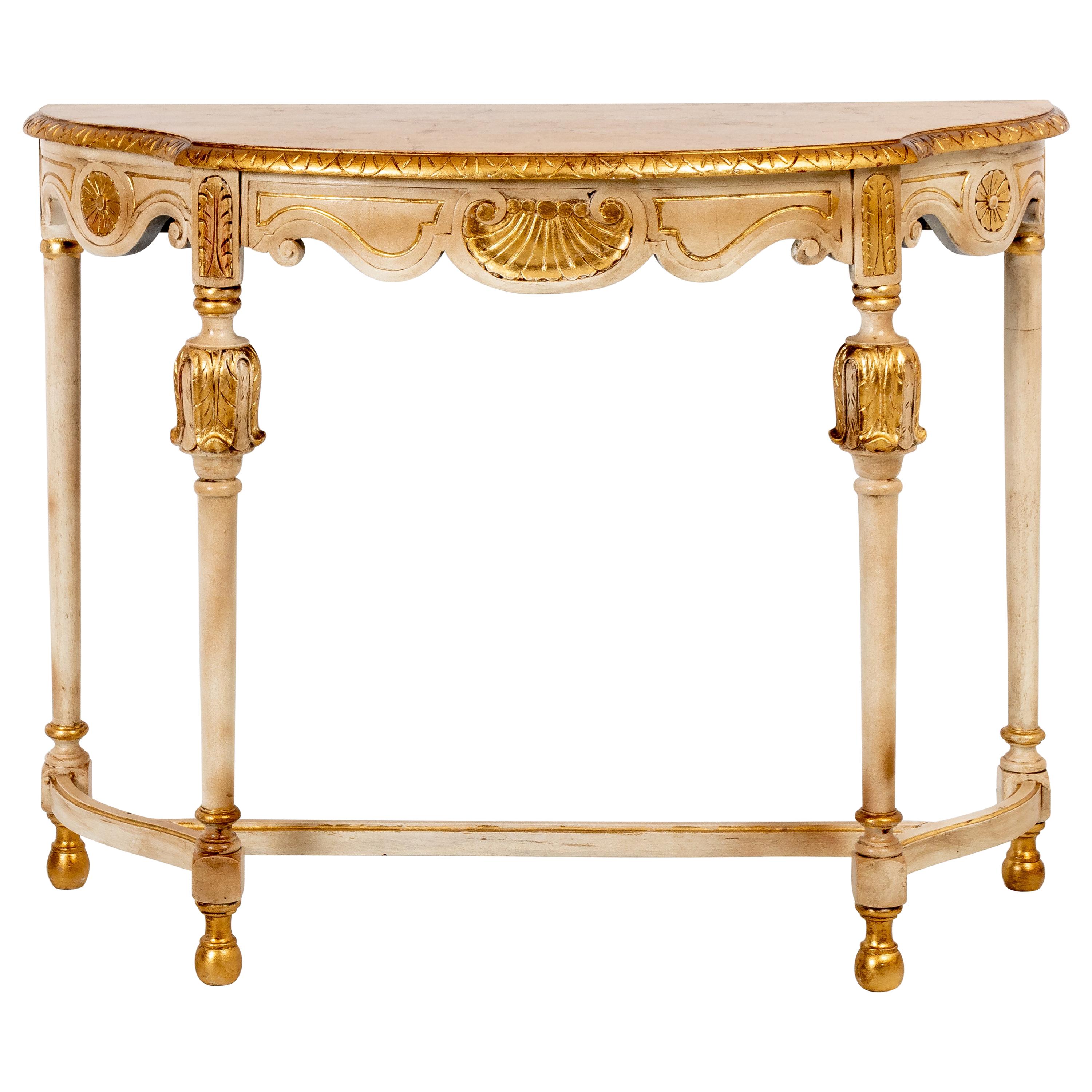 Carved Painted and Giltwood Demilune Console Table