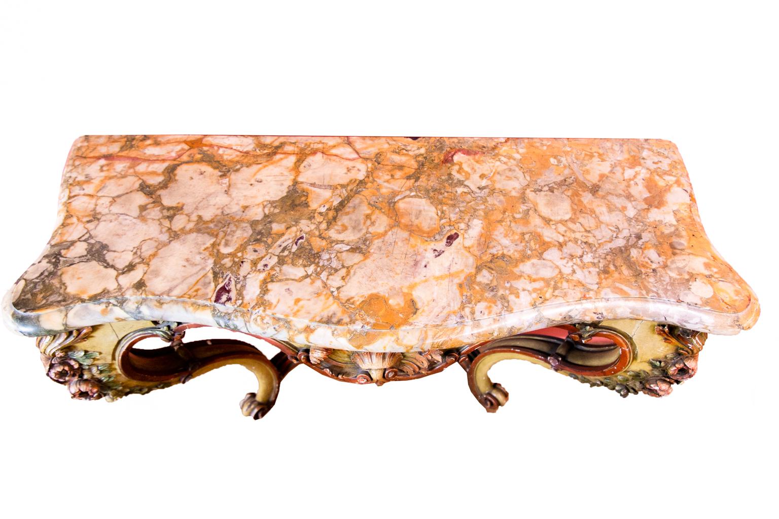 Late 19th Century Carved Painted English Marble-Top Console Table