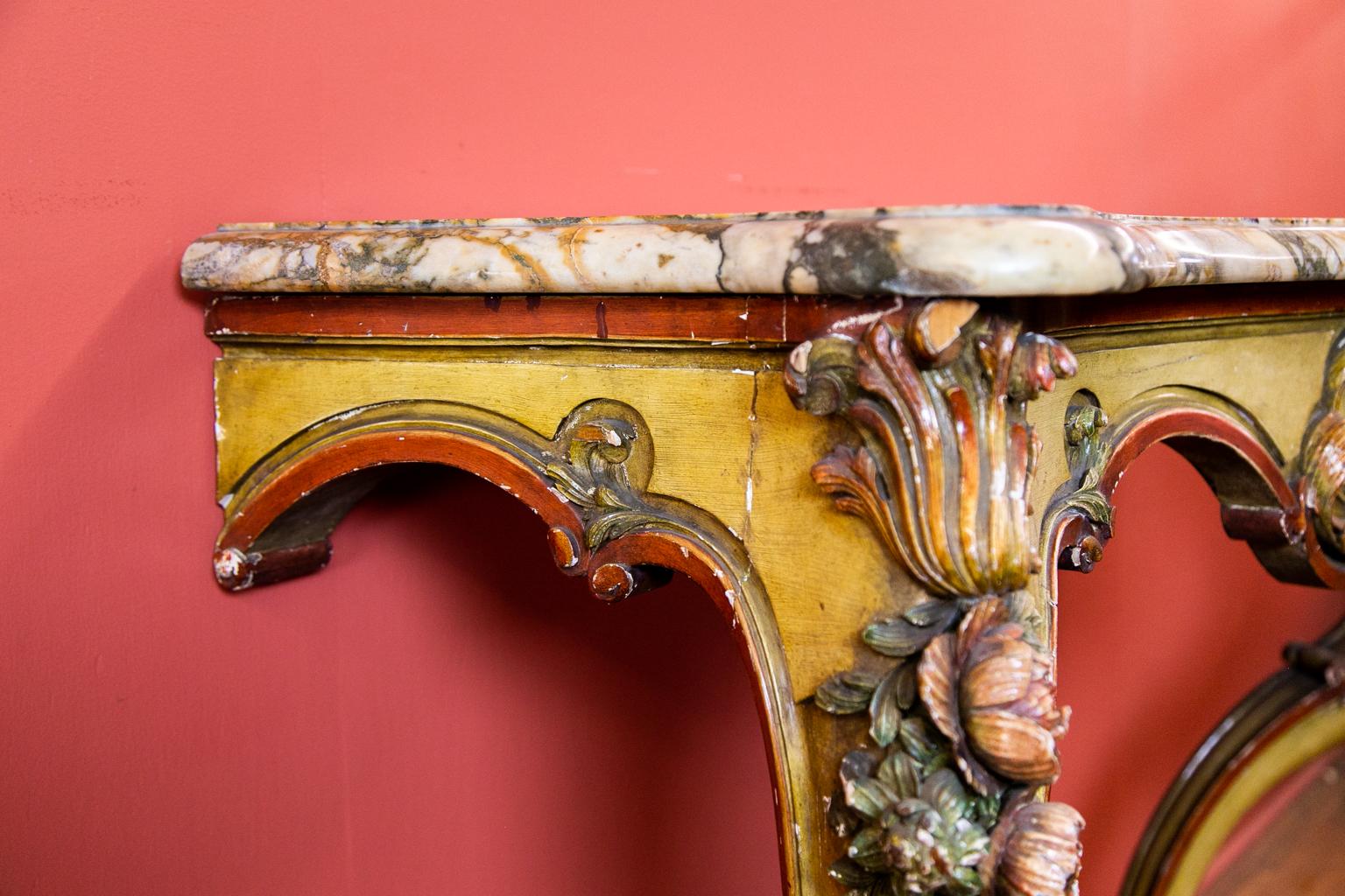 Carved Painted English Marble-Top Console Table 4