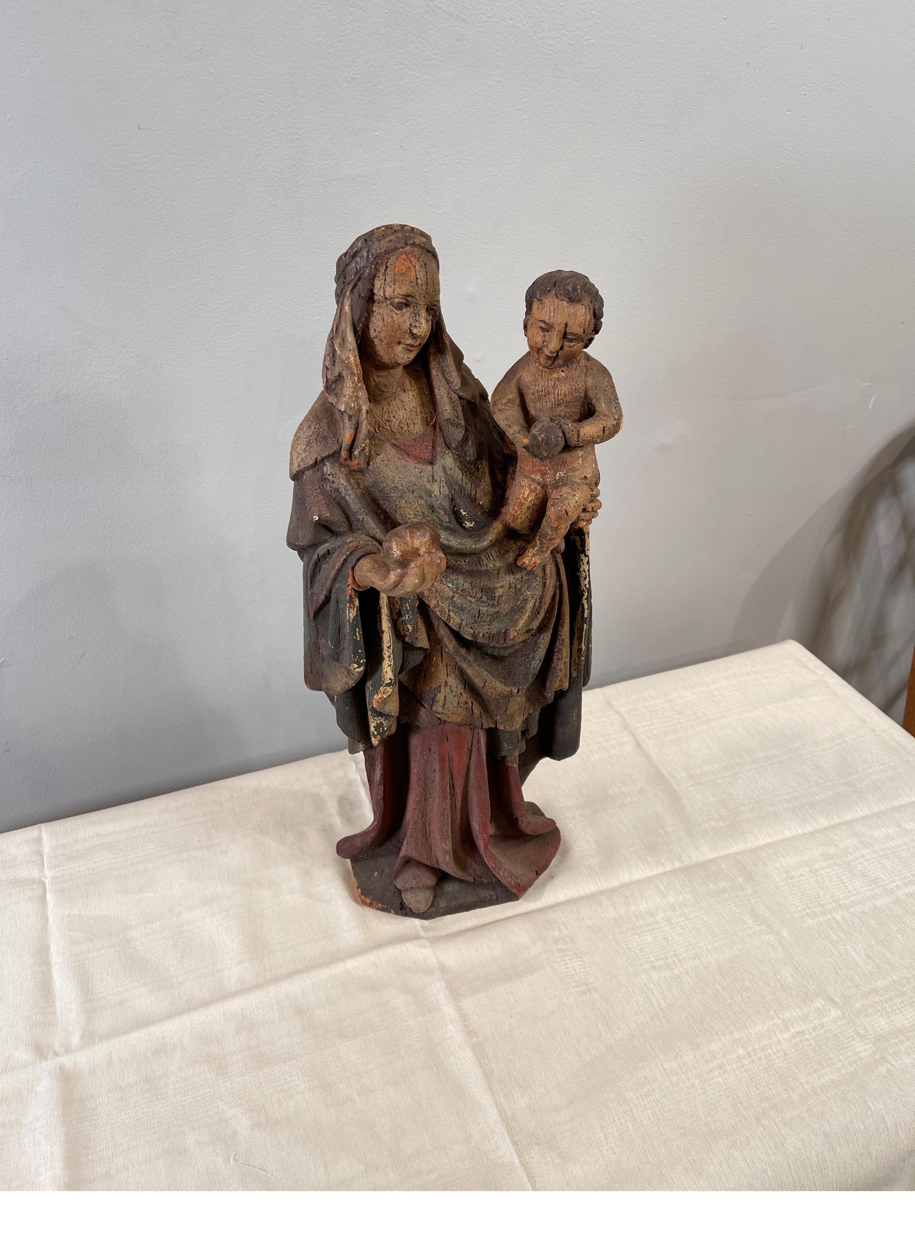 Carved & Painted Figure of a Madonna & Child 2