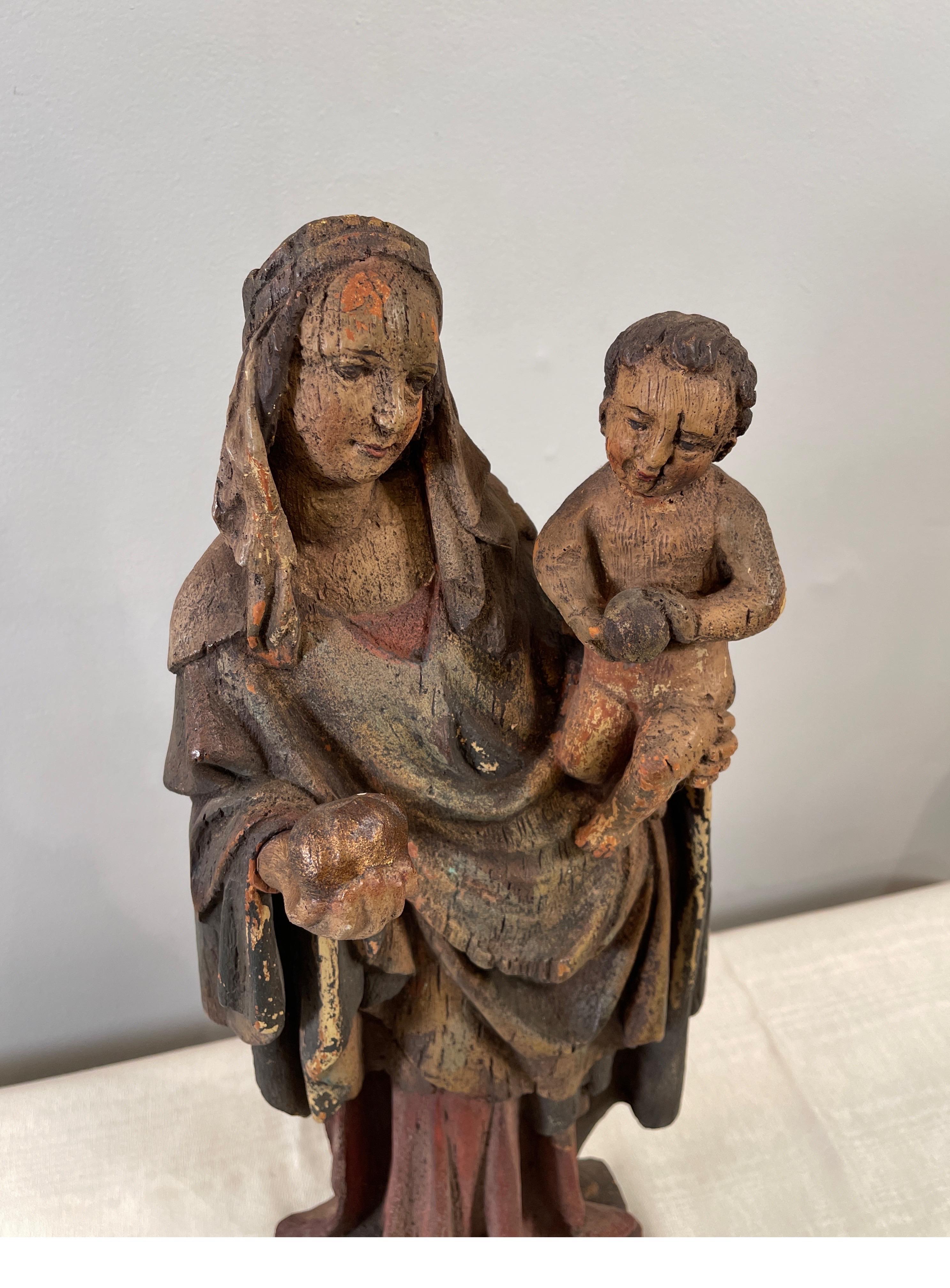 Carved & Painted Figure of a Madonna & Child 3
