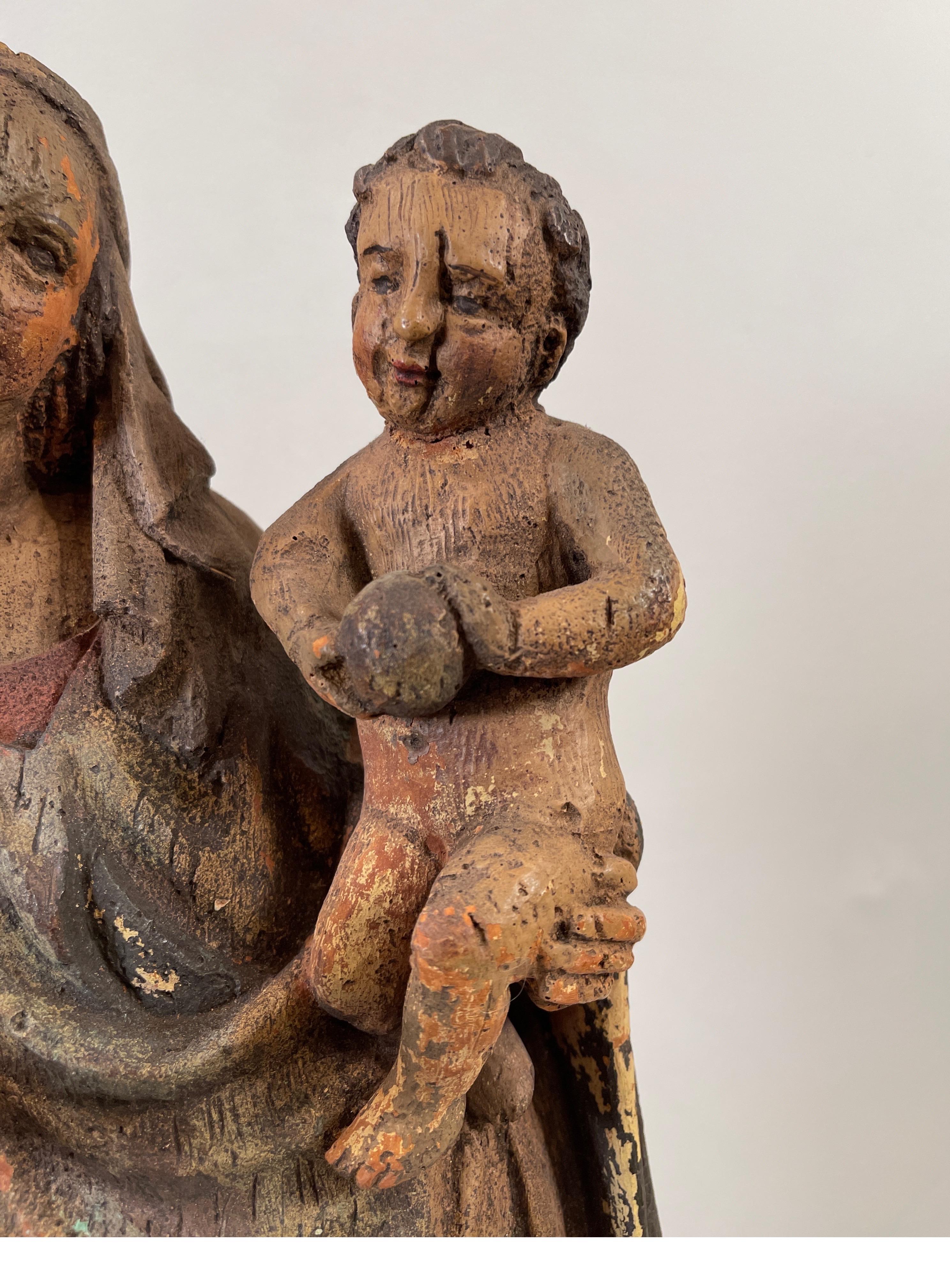 Carved & Painted Figure of a Madonna & Child 4