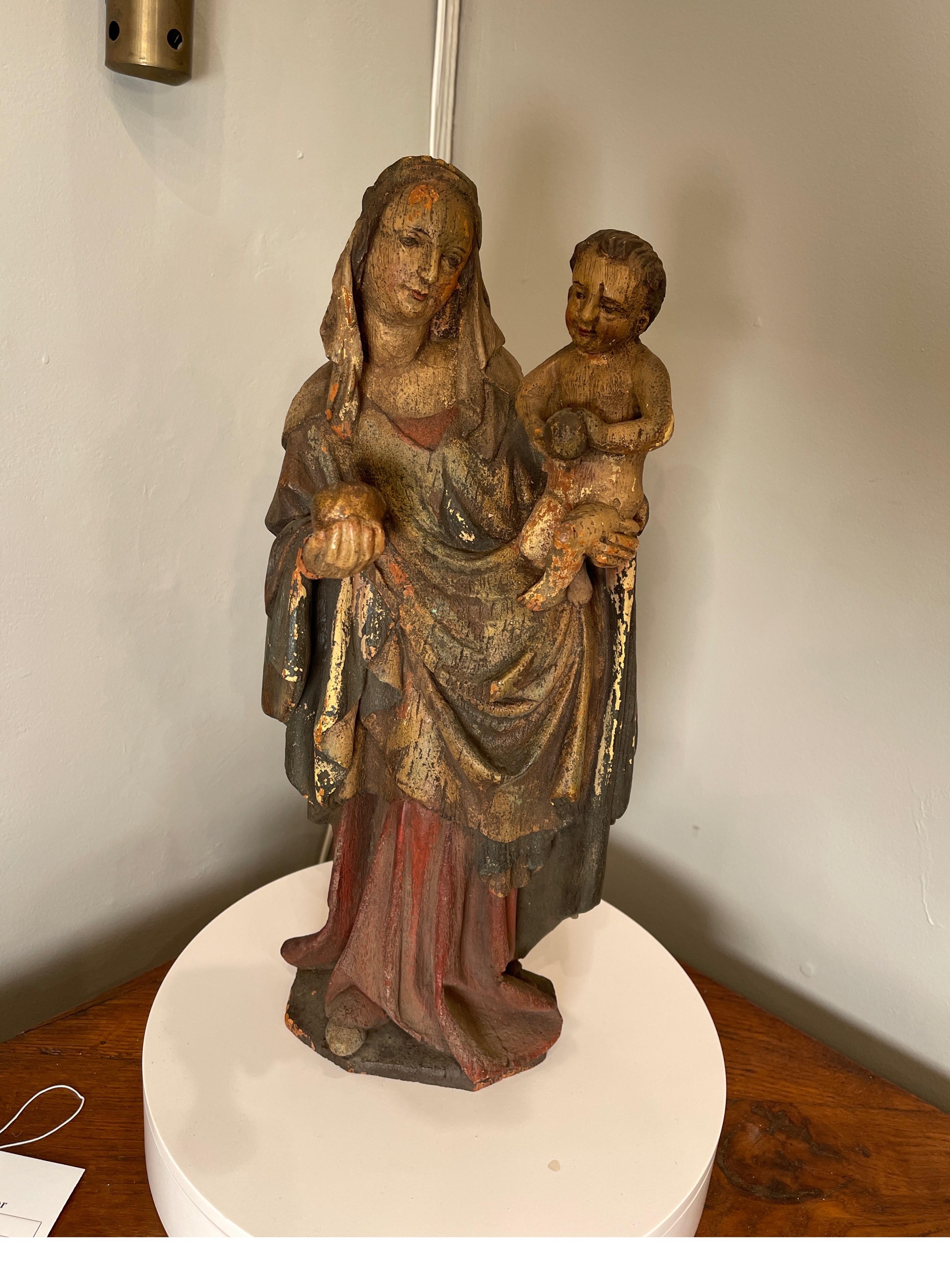 Carved & Painted Figure of a Madonna & Child 6