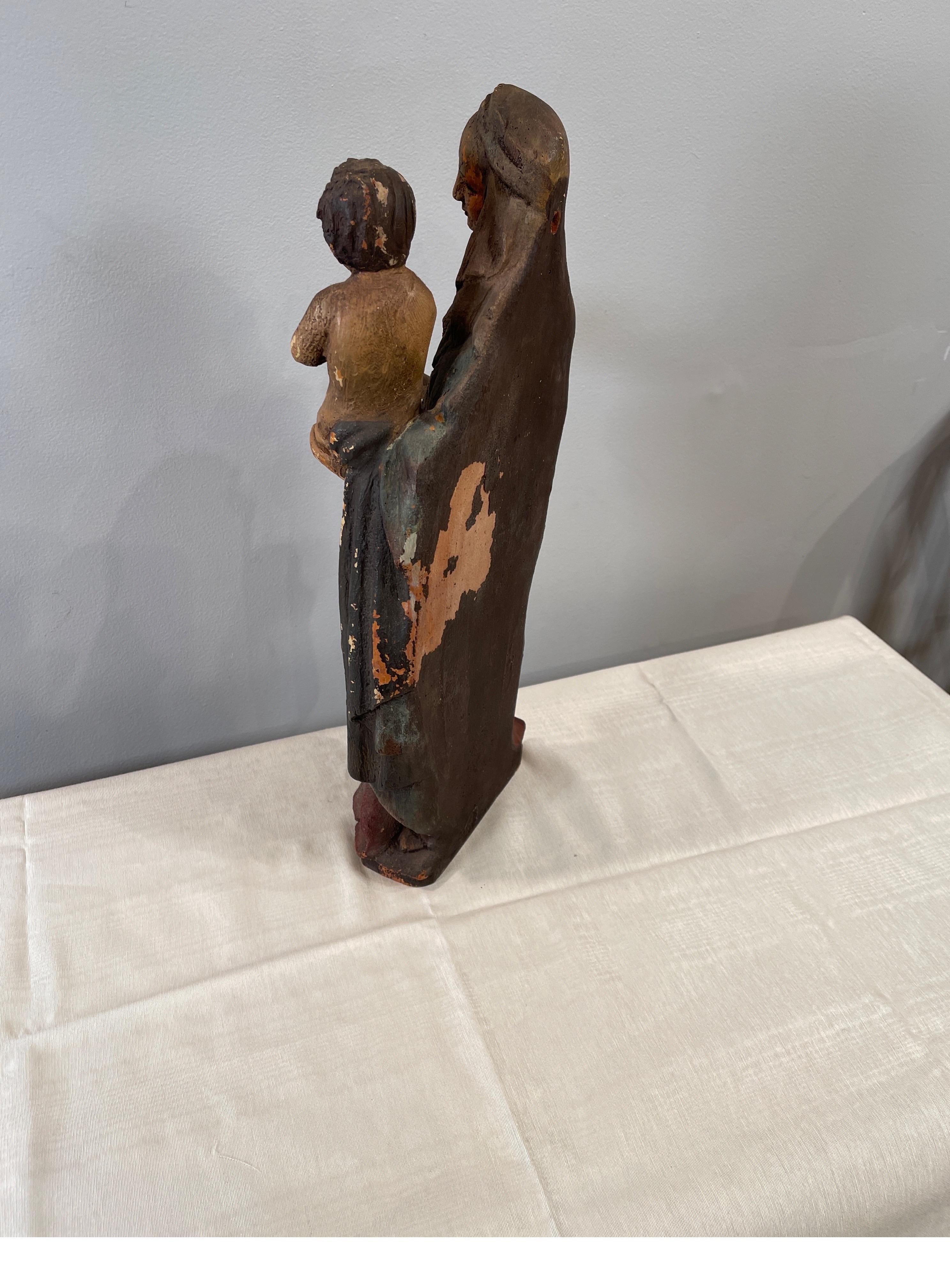 Carved & Painted Figure of a Madonna & Child In Good Condition In New York, NY