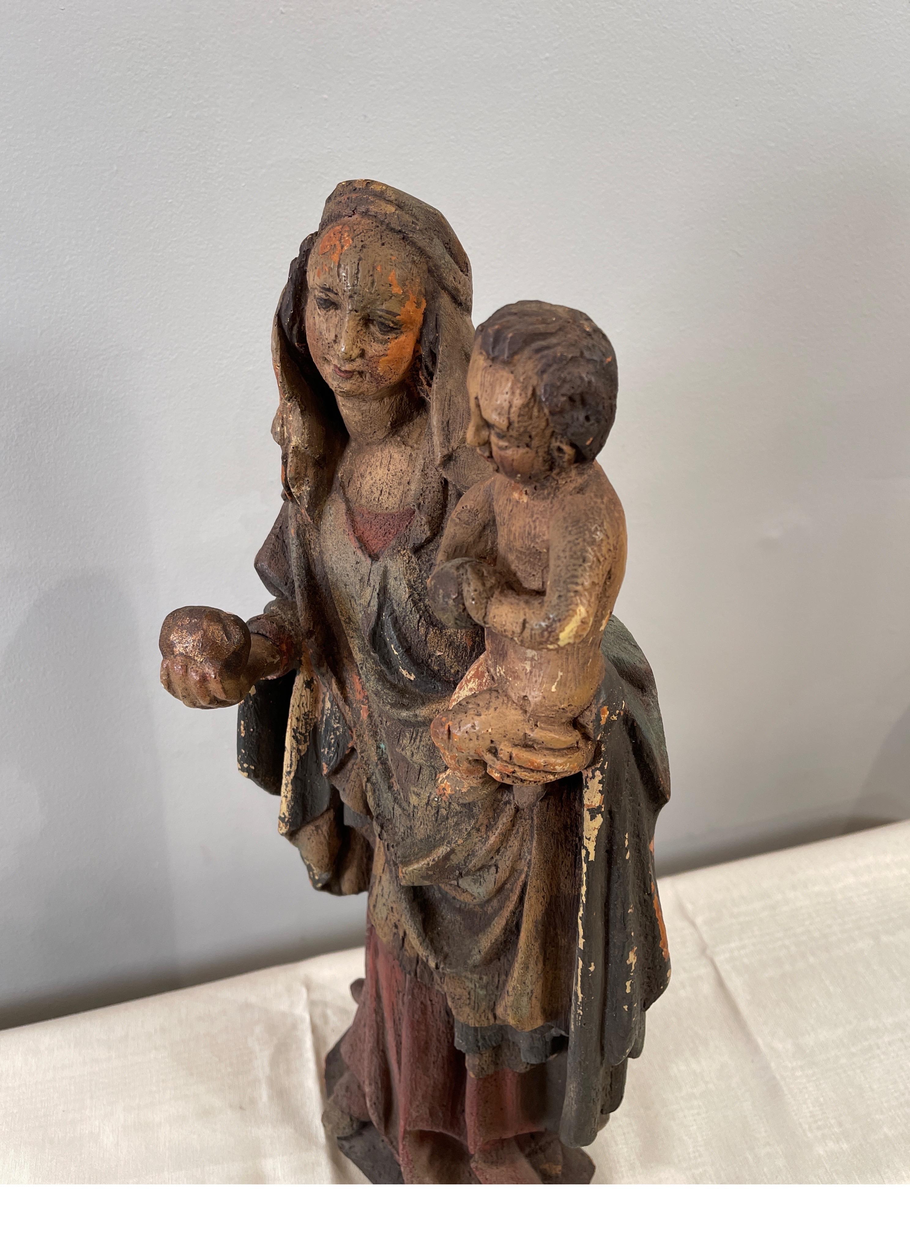 Mid-19th Century Carved & Painted Figure of a Madonna & Child
