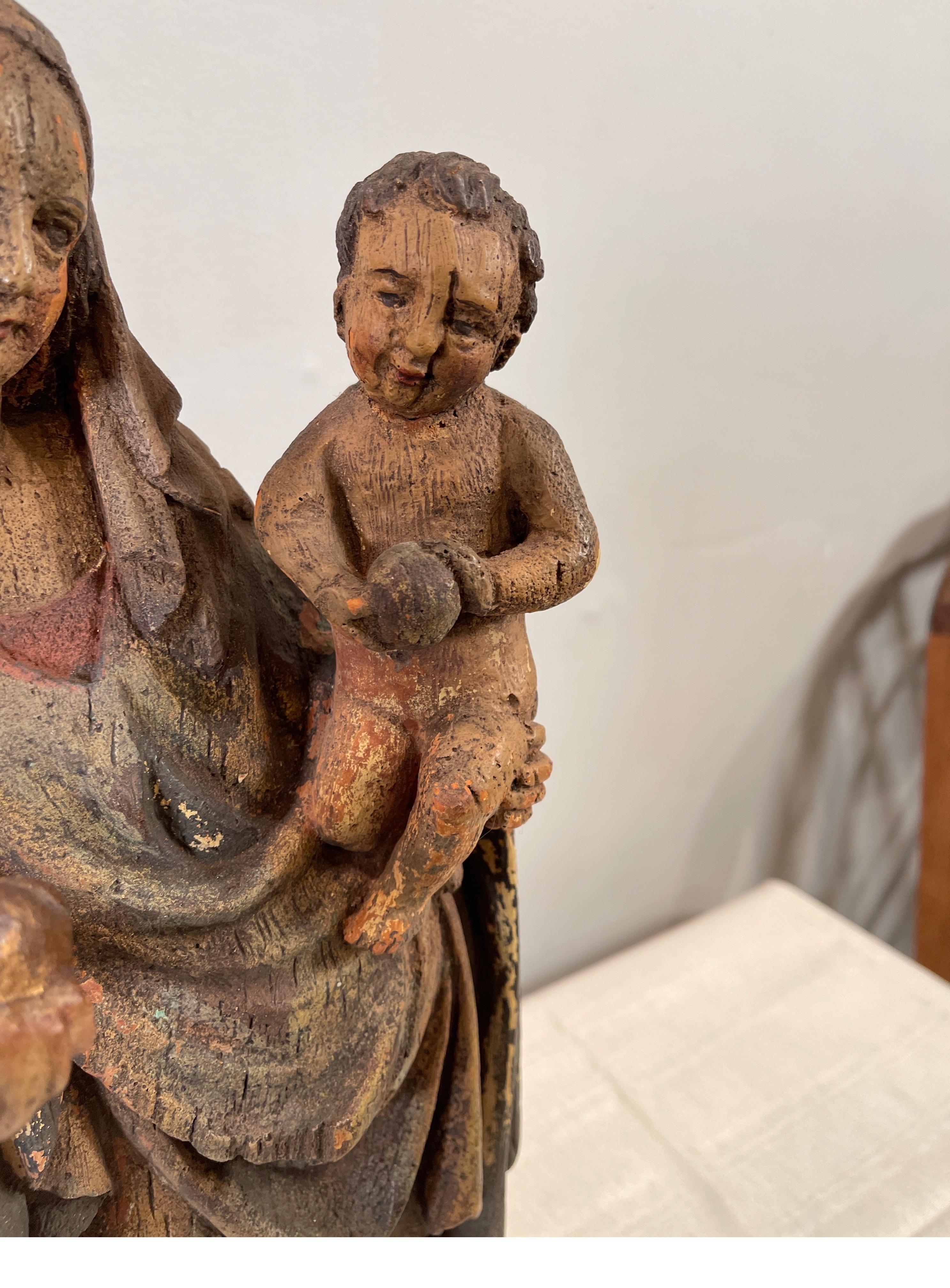Carved & Painted Figure of a Madonna & Child 1