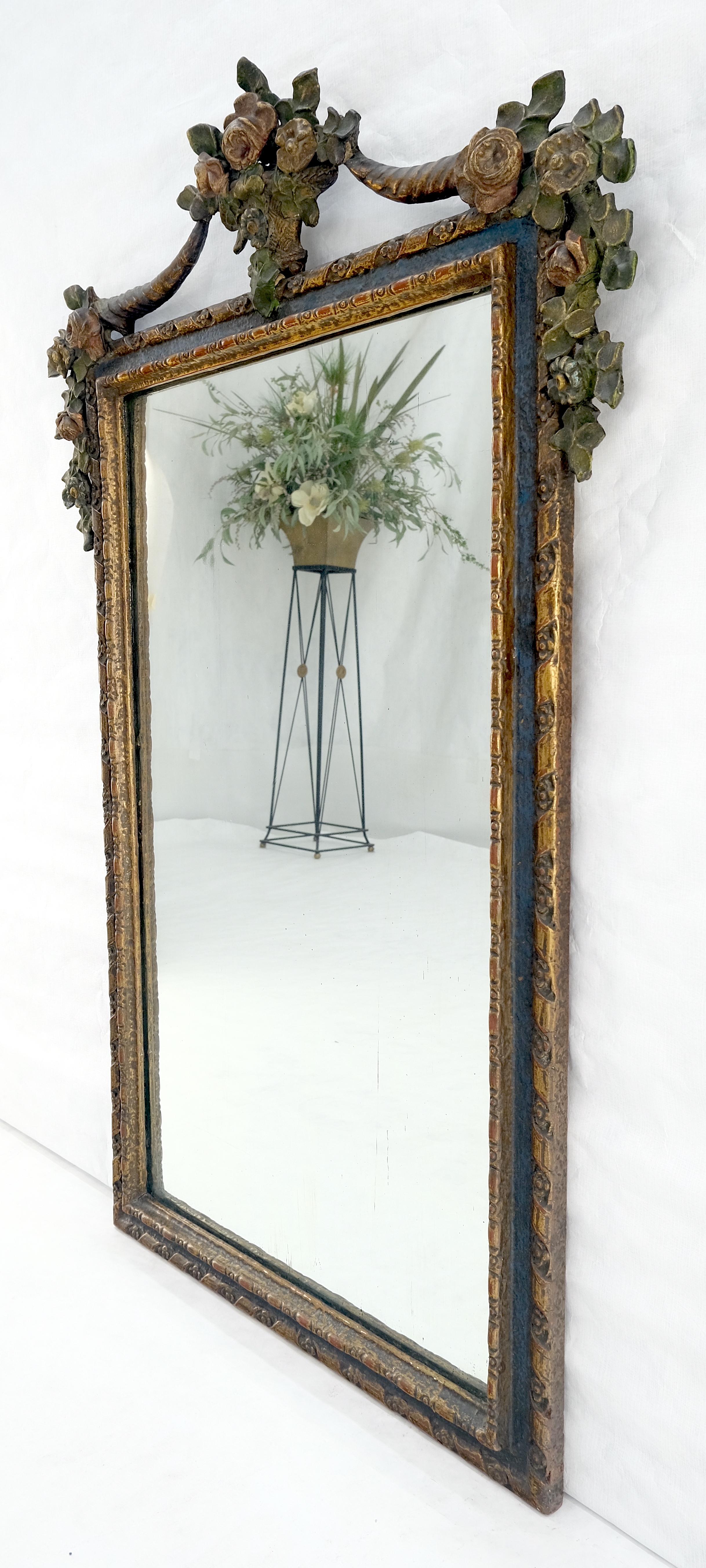 Carved & Painted  Floral Pattern Frame Rectangle Decorative Wall Mirror For Sale 3
