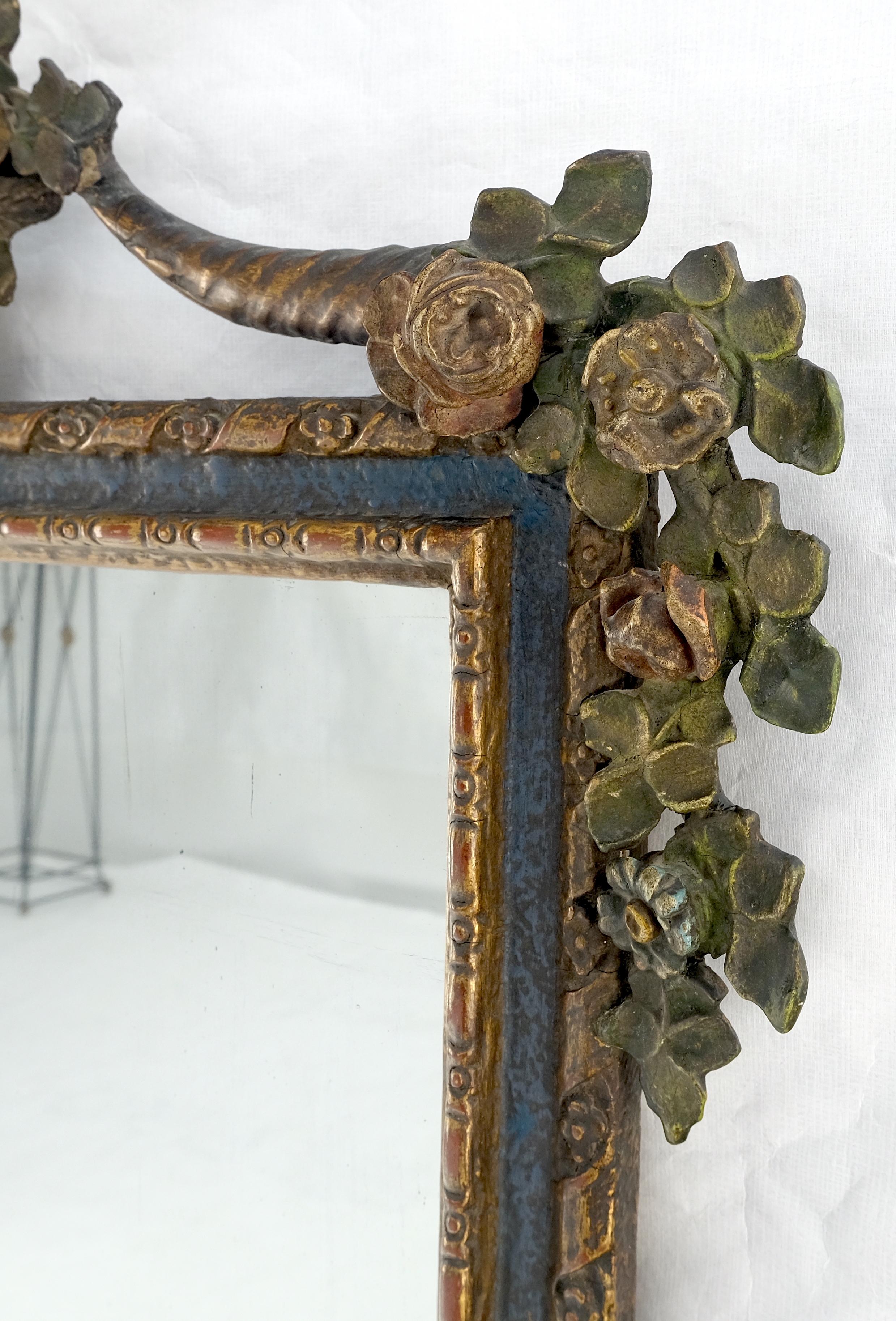 Carved & Painted  Floral Pattern Frame Rectangle Decorative Wall Mirror For Sale 4