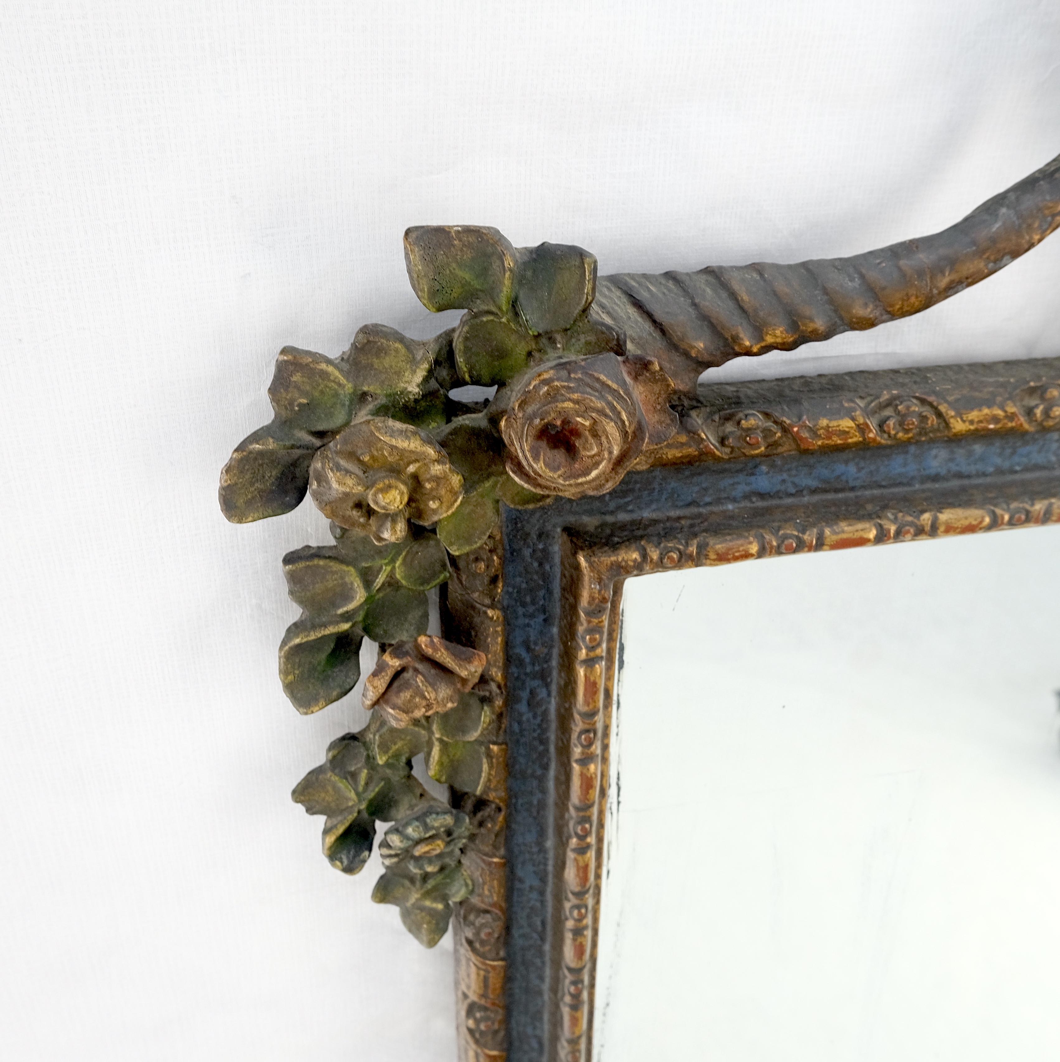 Unknown Carved & Painted  Floral Pattern Frame Rectangle Decorative Wall Mirror For Sale
