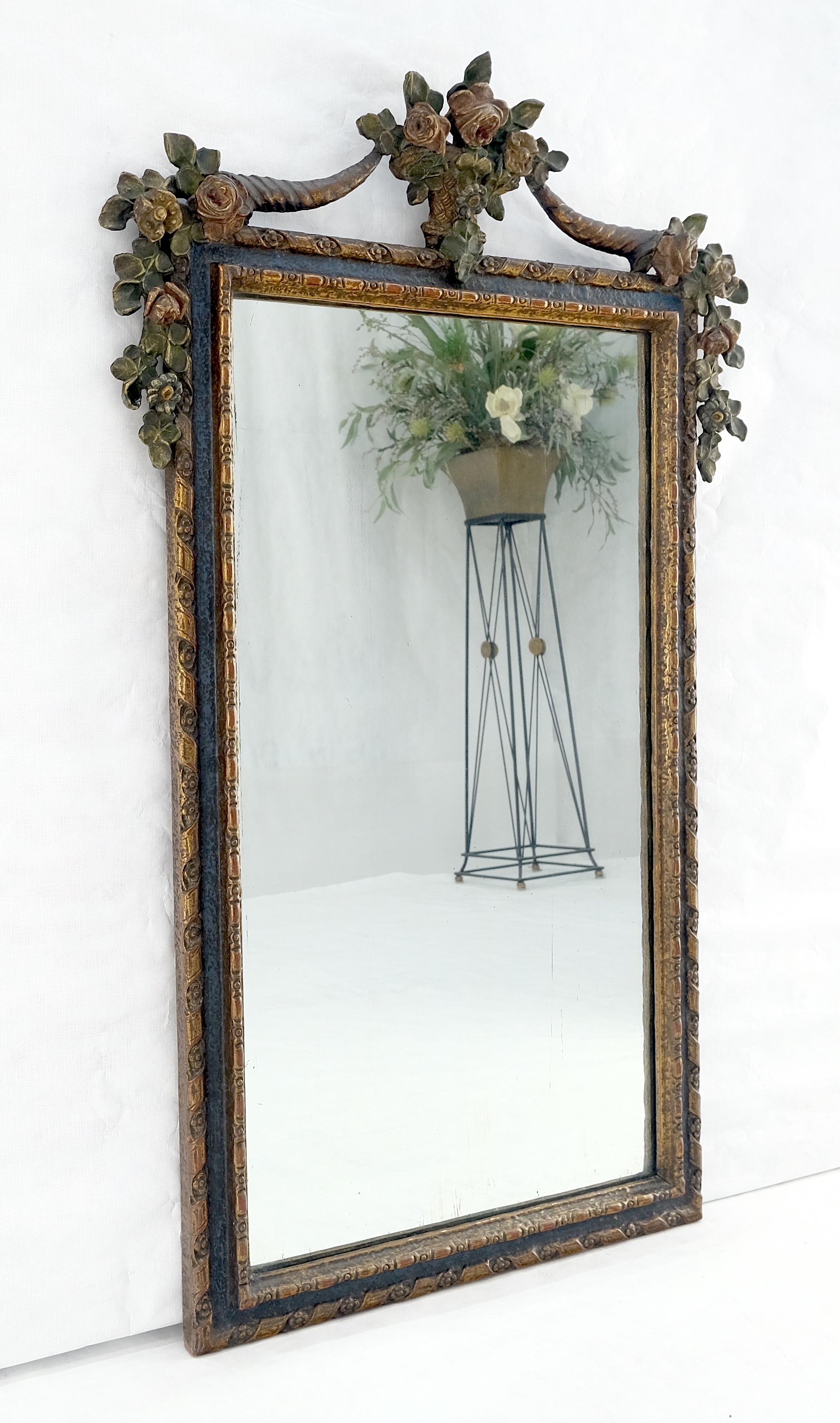 20th Century Carved & Painted  Floral Pattern Frame Rectangle Decorative Wall Mirror For Sale