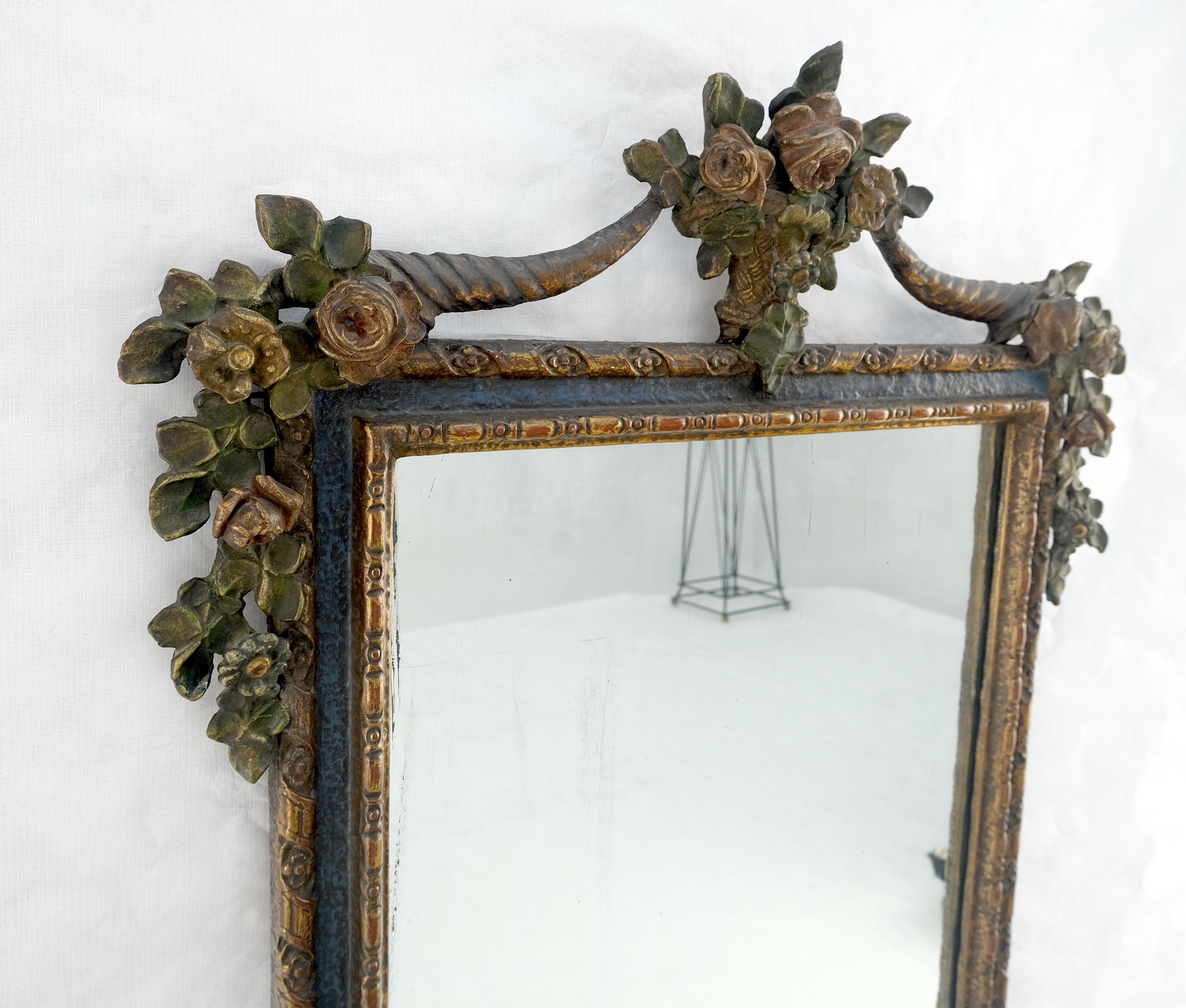 Hardwood Carved & Painted  Floral Pattern Frame Rectangle Decorative Wall Mirror For Sale