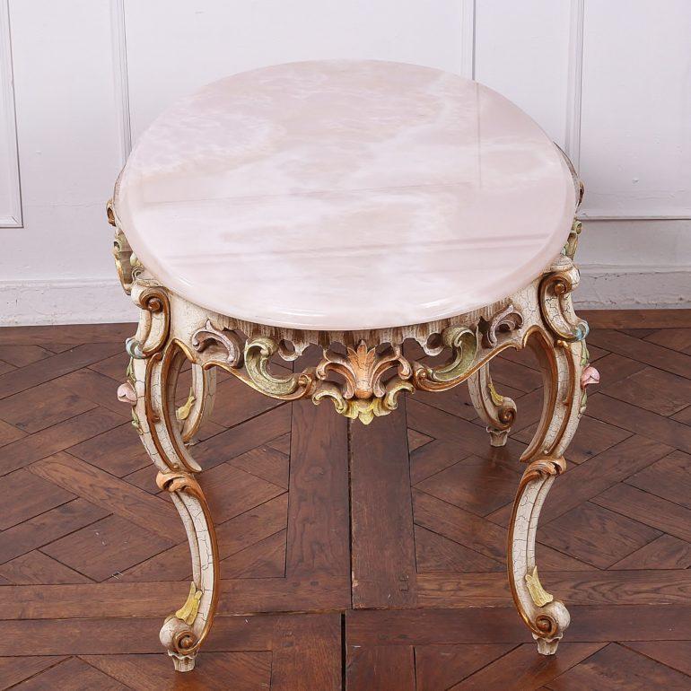 French Carved and Painted Onyx-Top Coffee Table