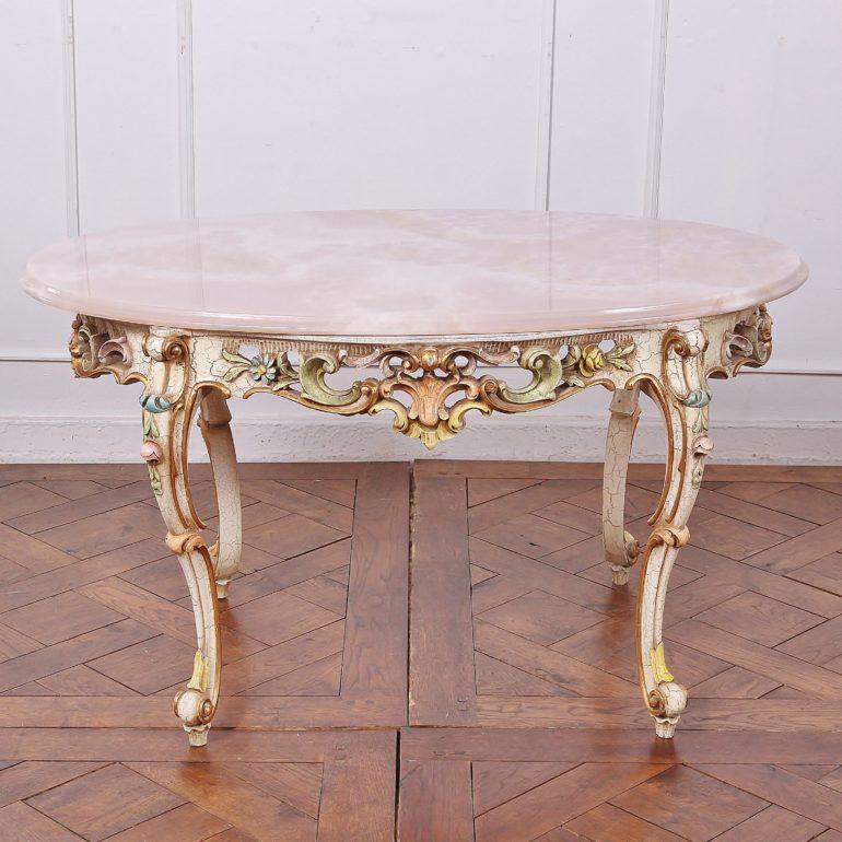 20th Century Carved and Painted Onyx-Top Coffee Table