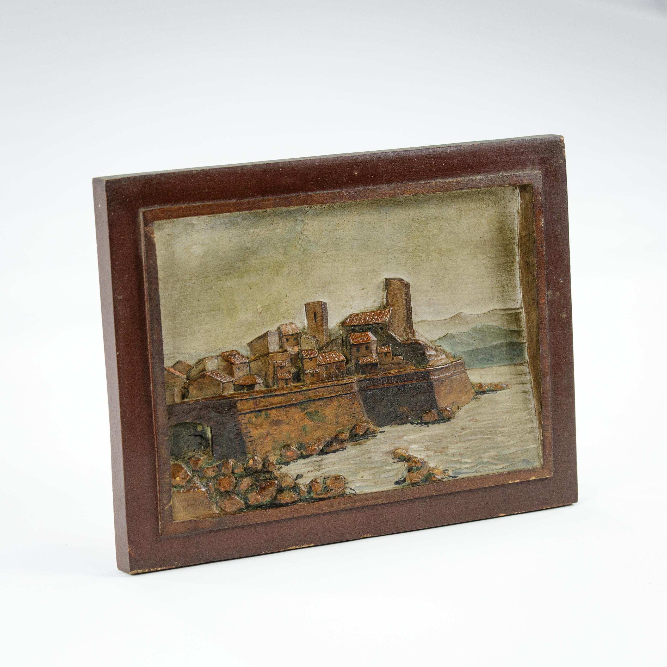 French Carved & Painted Relief of the Old Town and Sea Wall at Antibes