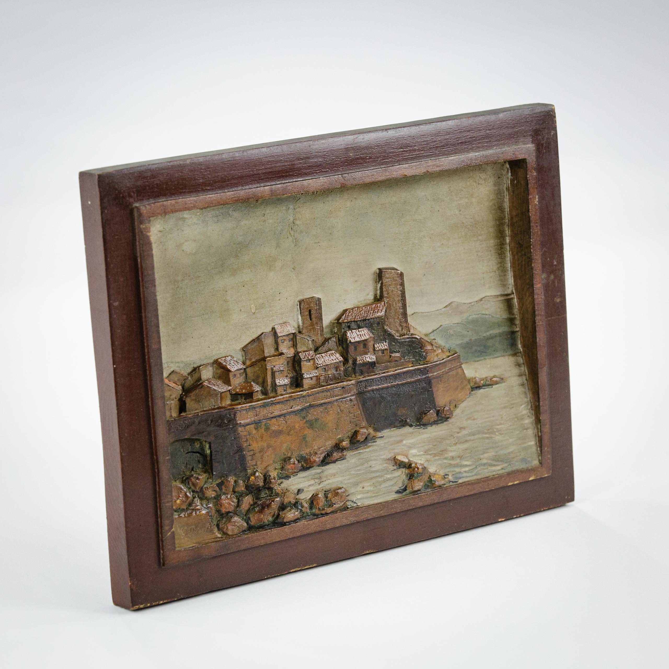 Carved & Painted Relief of the Old Town and Sea Wall at Antibes In Good Condition In Pease pottage, West Sussex