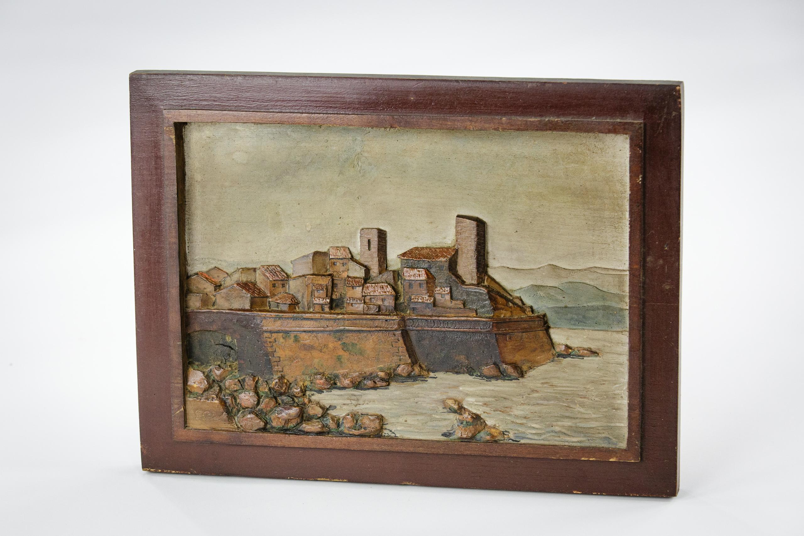 Carved & Painted Relief of the Old Town and Sea Wall at Antibes 1