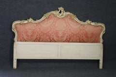 Carved Painted Upholstered French Louis XV Rococo King Size Headboard