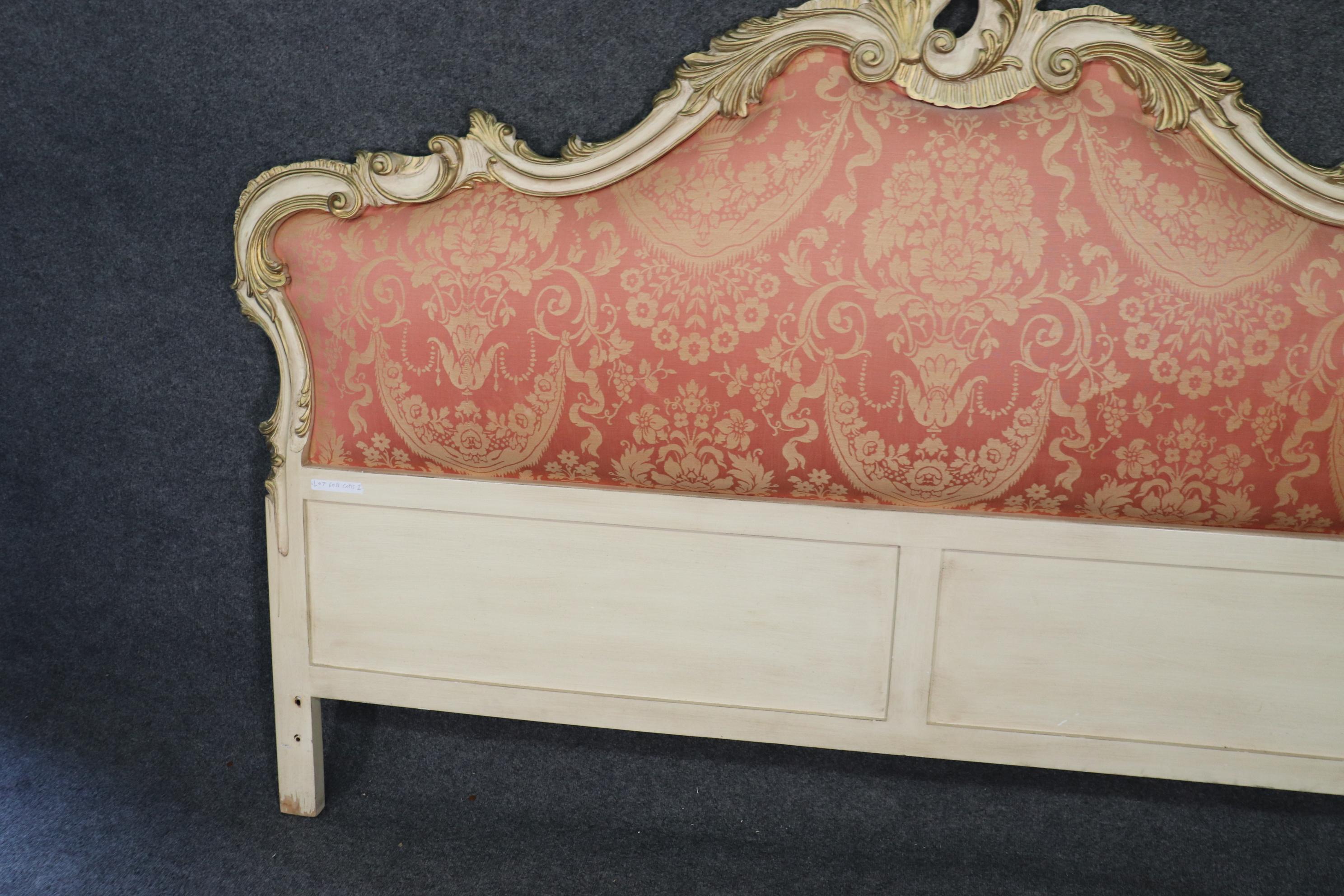 Rococo Revival Carved Painted Upholstered French Louis XV Rococo King Size Headboard