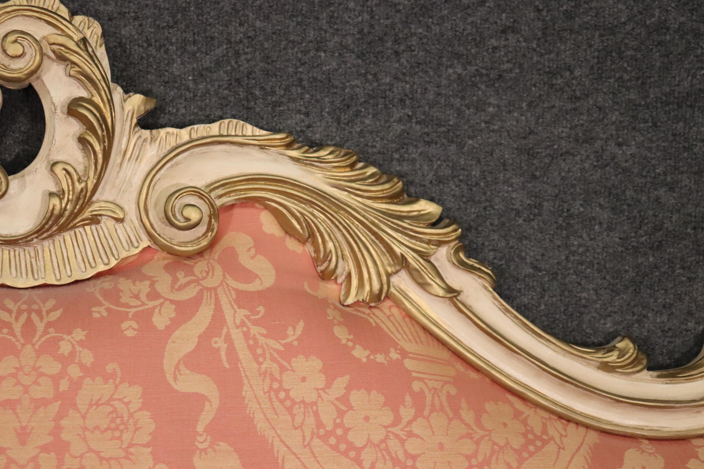 Carved Painted Upholstered French Louis XV Rococo King Size Headboard In Good Condition In Swedesboro, NJ
