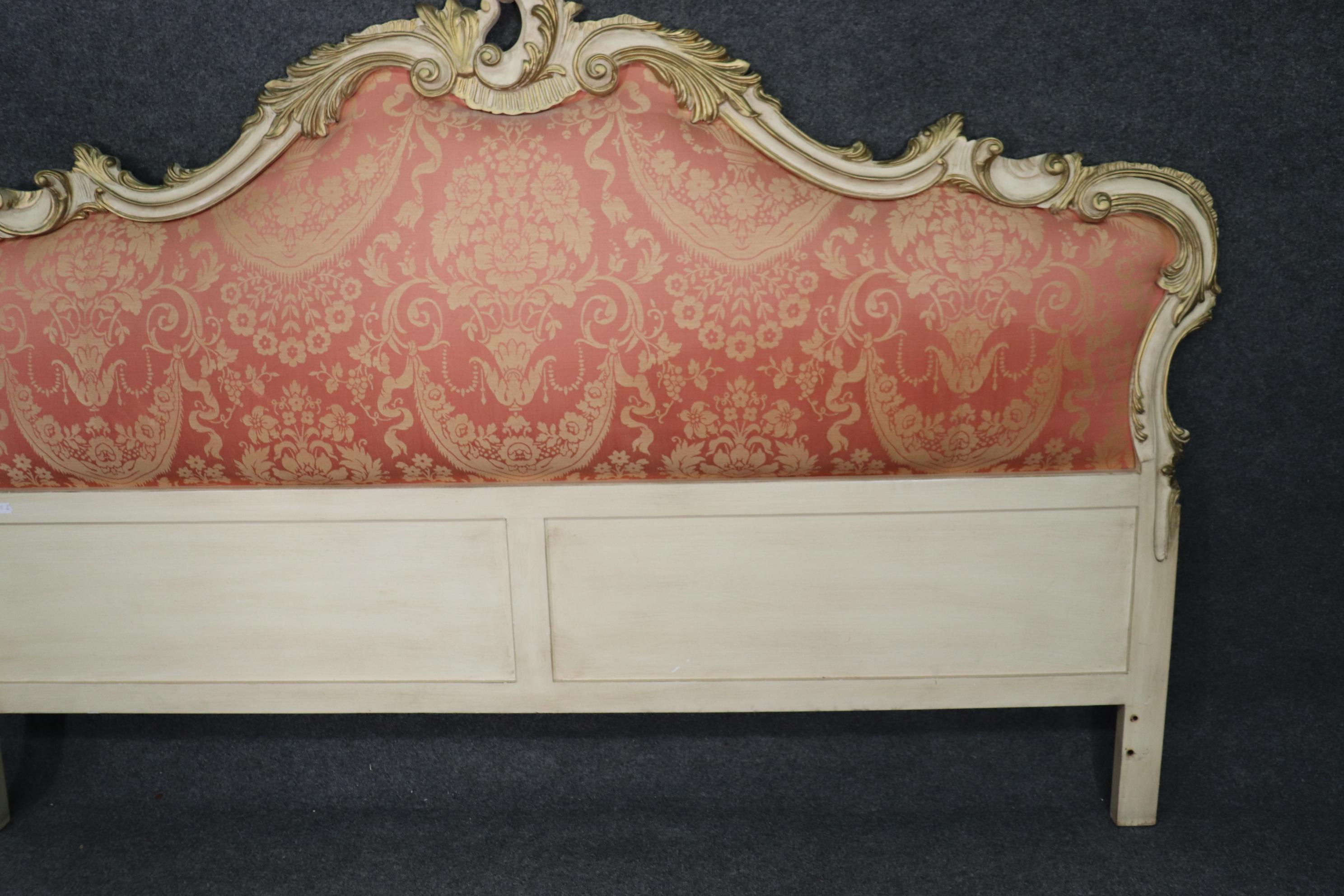 Late 20th Century Carved Painted Upholstered French Louis XV Rococo King Size Headboard