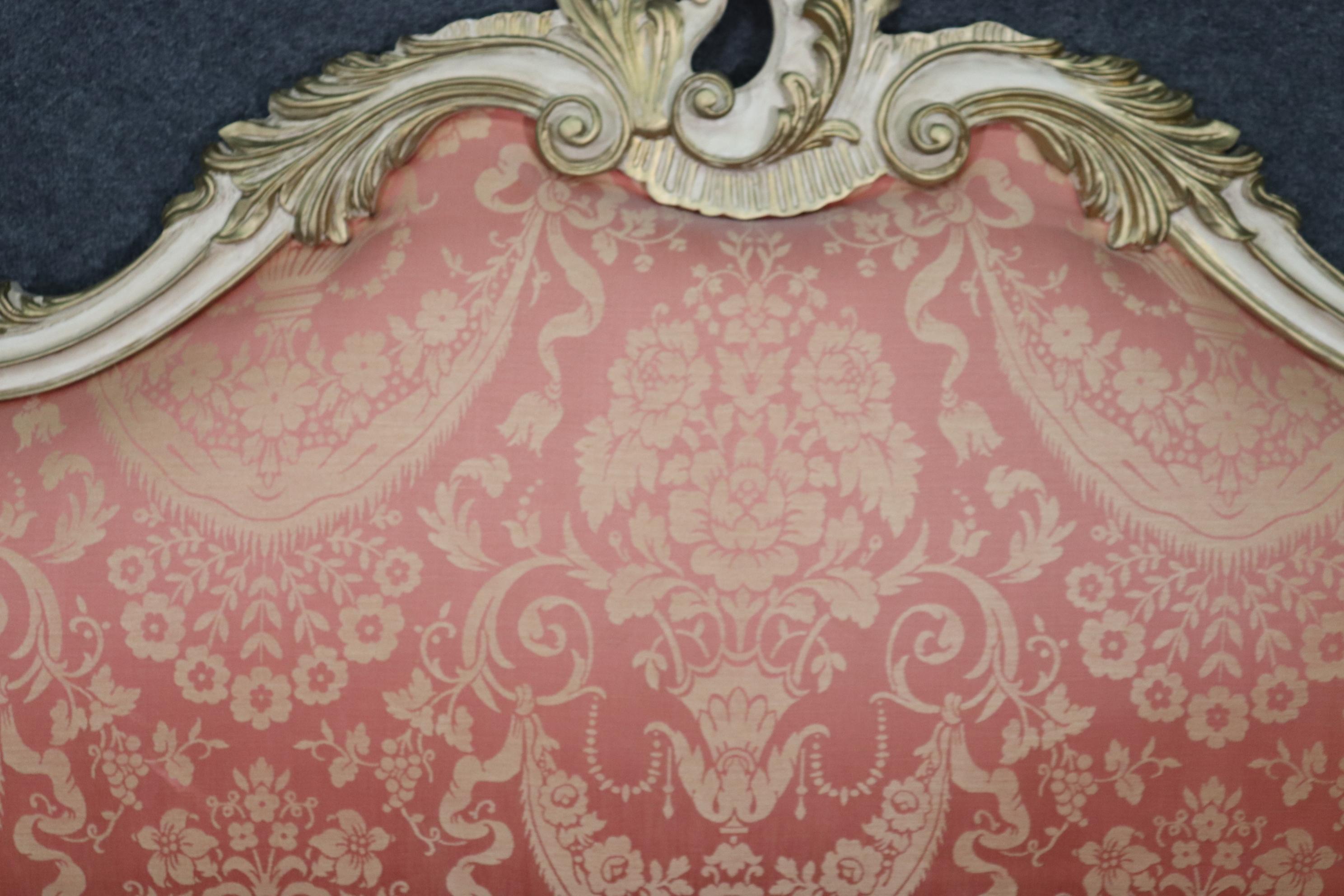 Carved Painted Upholstered French Louis XV Rococo King Size Headboard 1