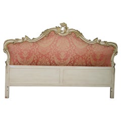 Carved Painted Upholstered French Louis XV Rococo King Size Headboard