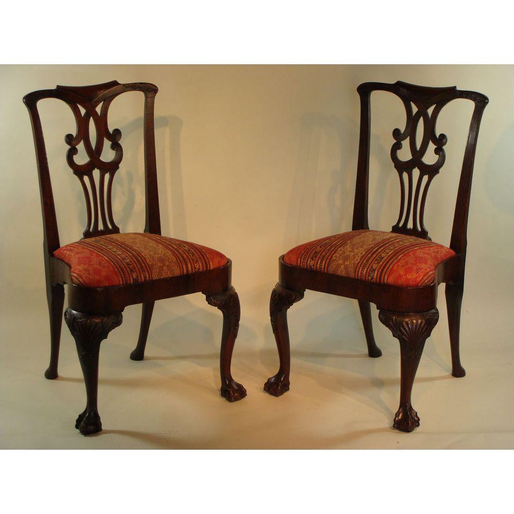 Mahogany Pair carved Chippendale period side chairs