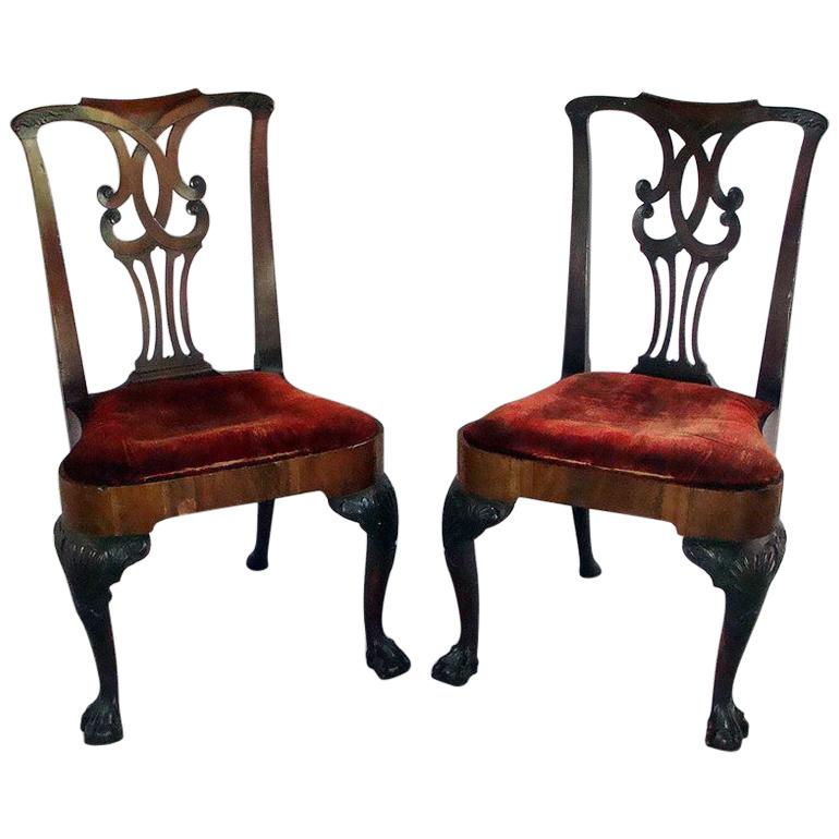 Pair carved Chippendale period side chairs